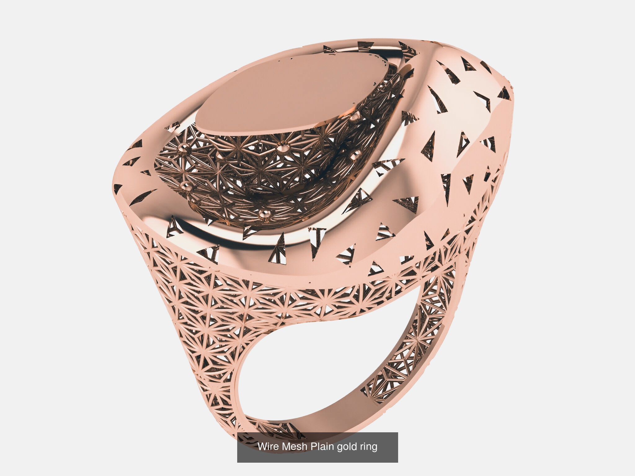 8 Leaves Wire Mesh Plain Gold Rings 3D Model Collection_3