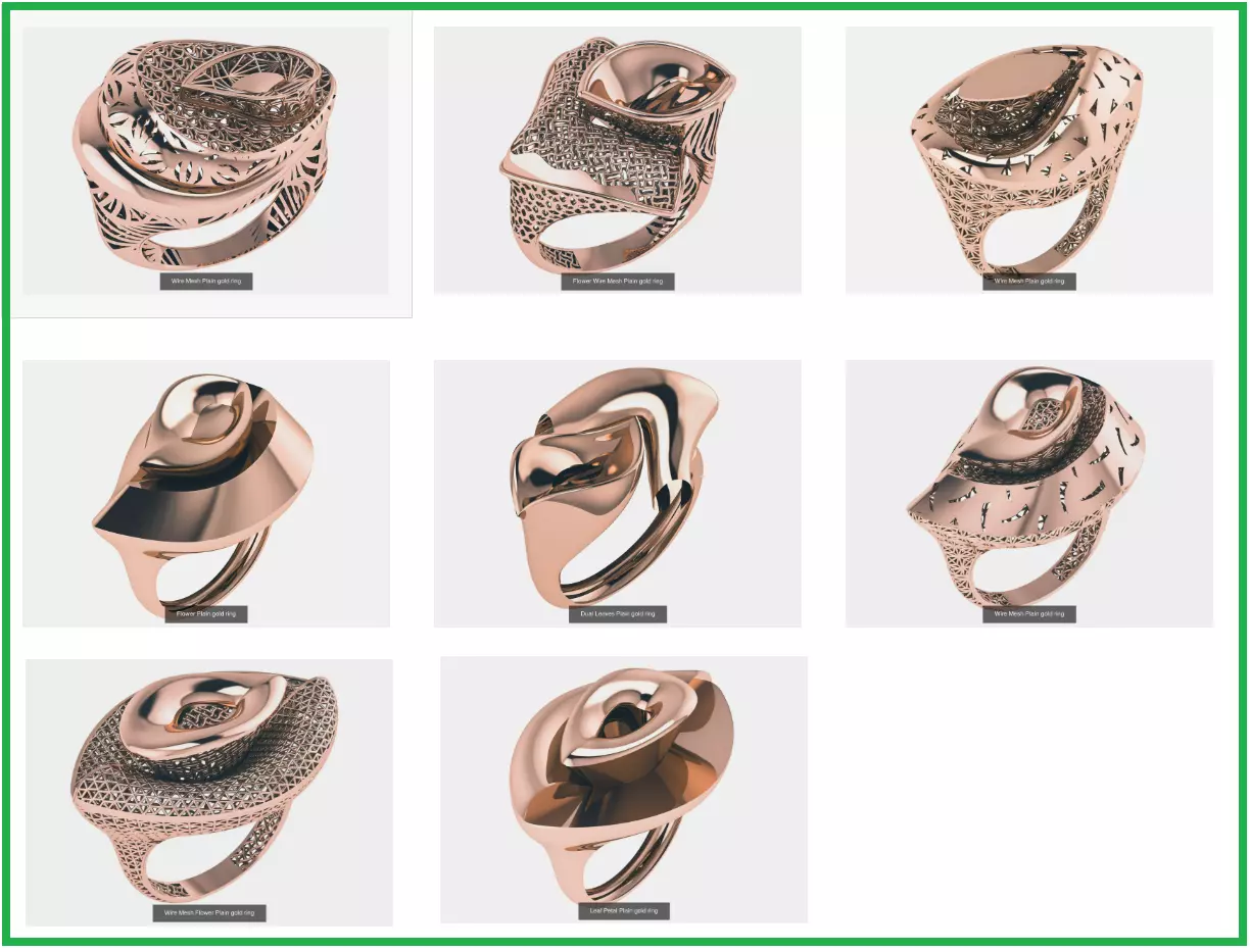 8 Leaves Wire Mesh Plain Gold Rings 3D Model Collection_0