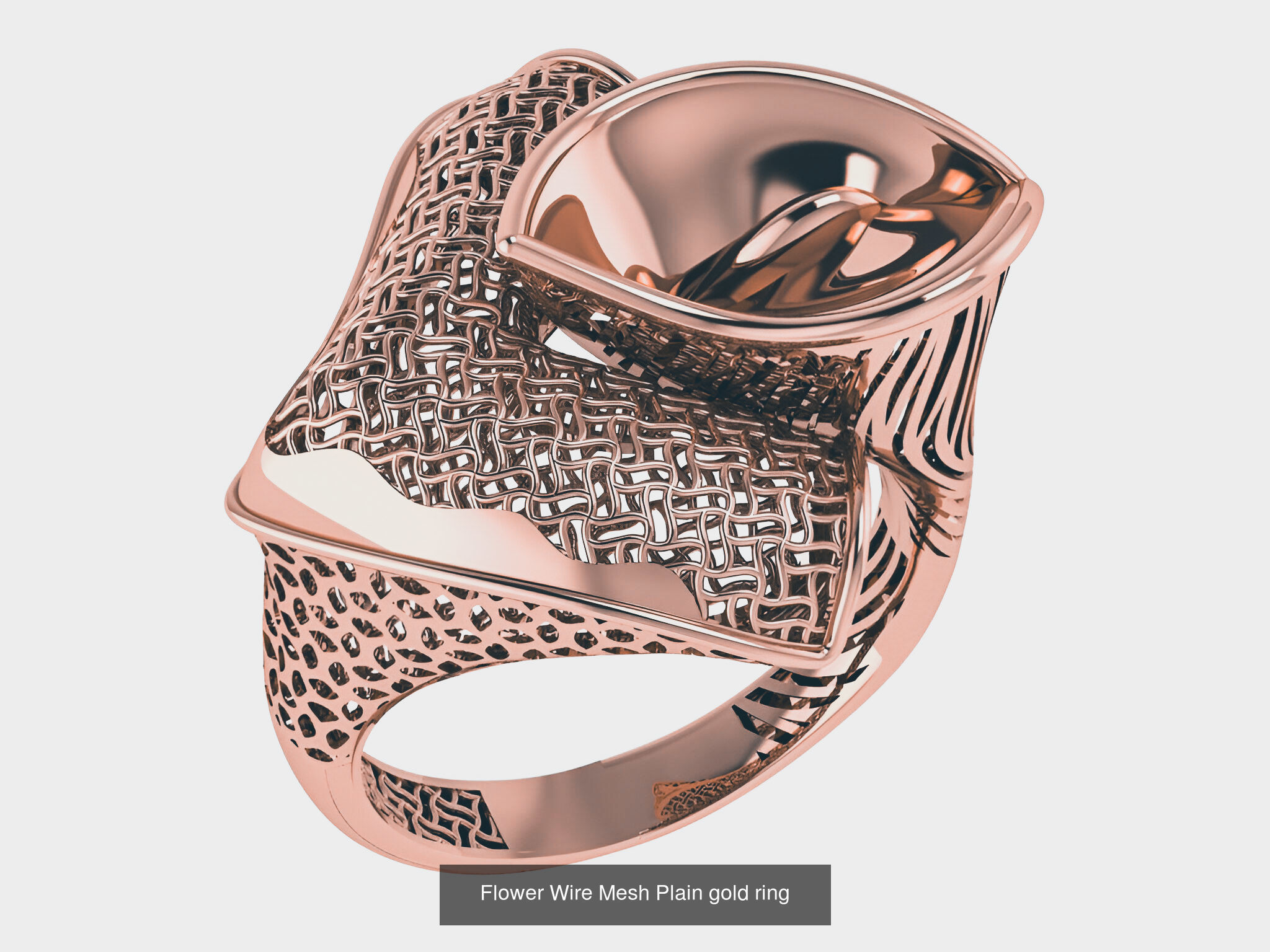 8 Leaves Wire Mesh Plain Gold Rings 3D Model Collection_2