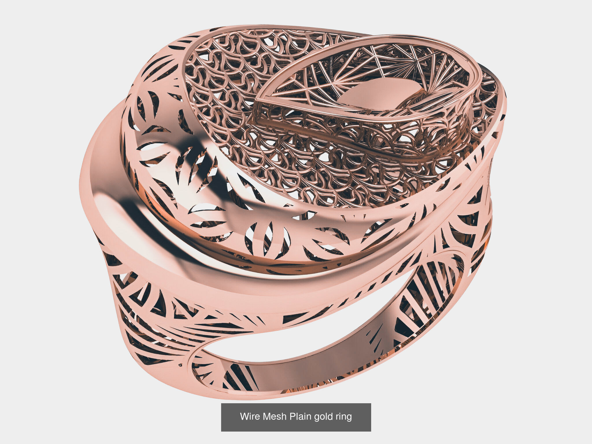 8 Leaves Wire Mesh Plain Gold Rings 3D Model Collection_1