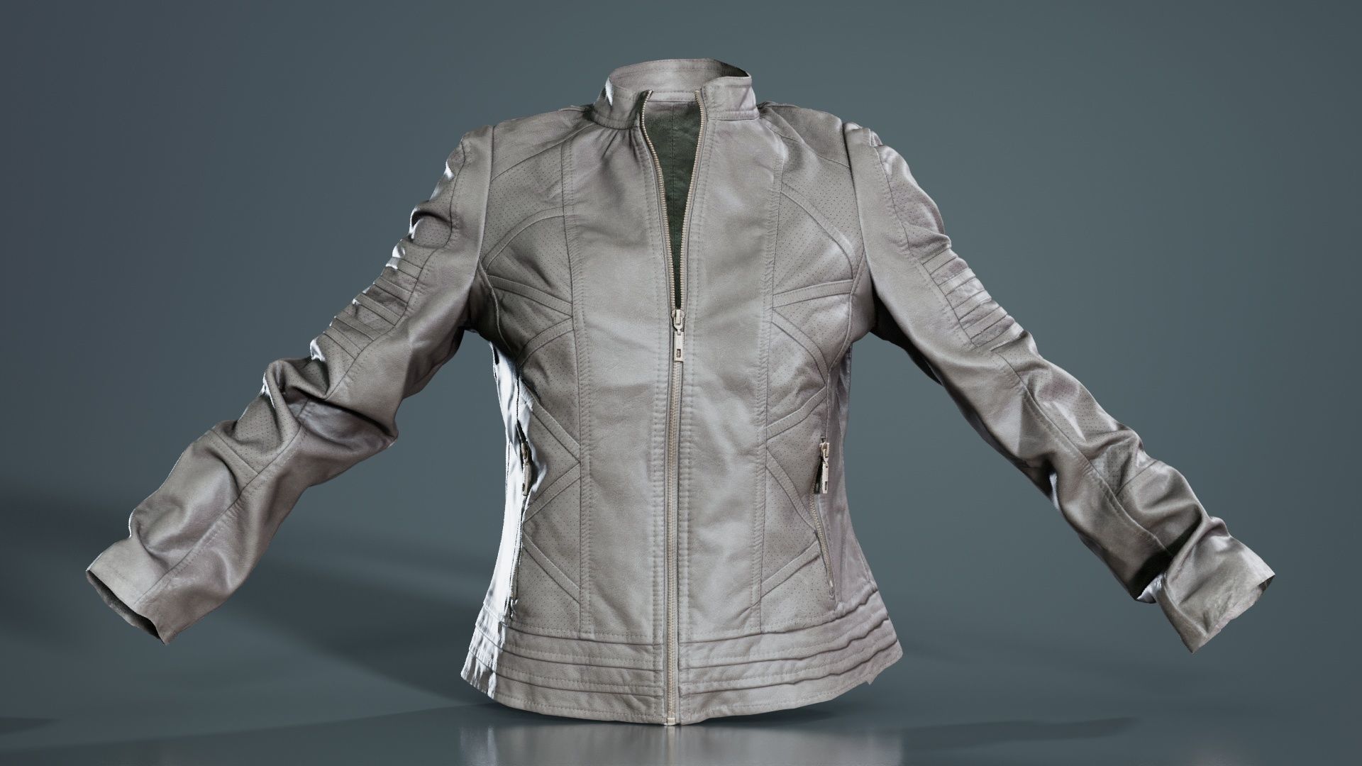 Grey Jacket Closed Zipper Low-poly 3D model_7