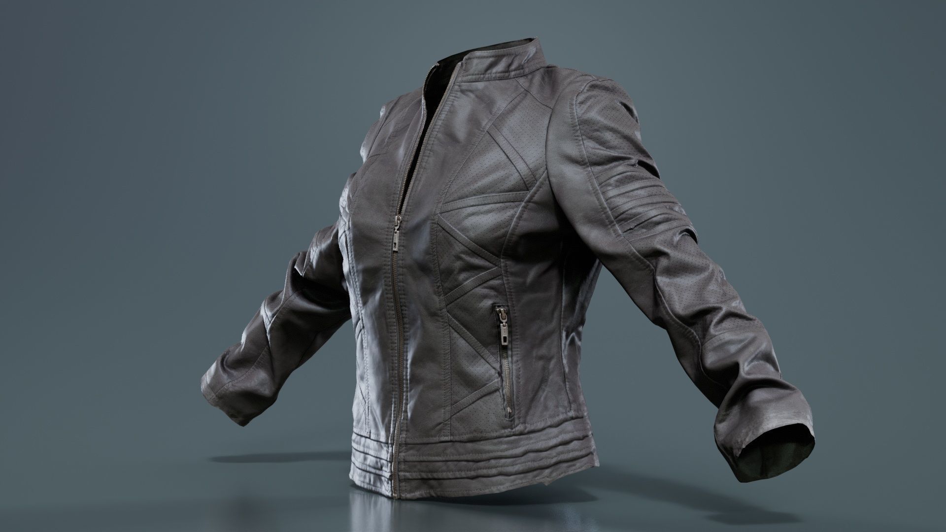 Grey Jacket Closed Zipper Low-poly 3D model_6