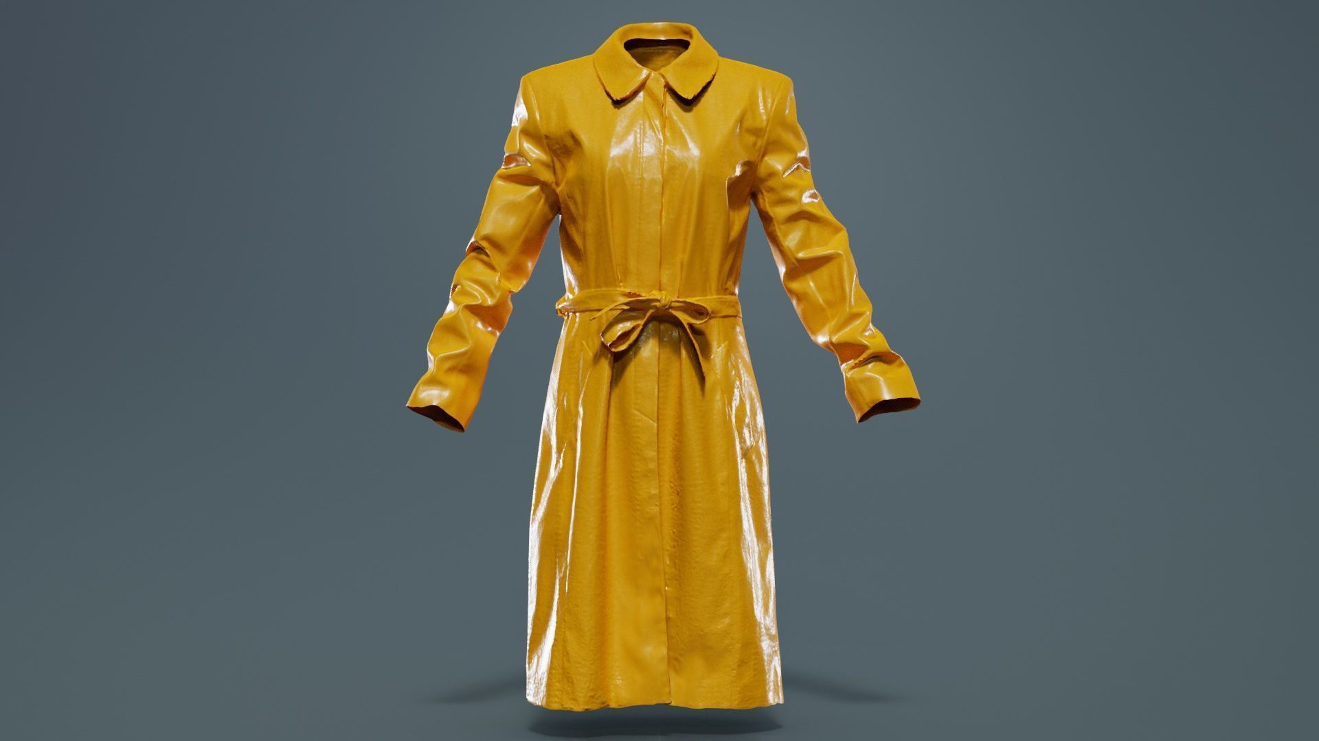 Long Black Leather Underworld Coat Closed Low-poly 3D model_12