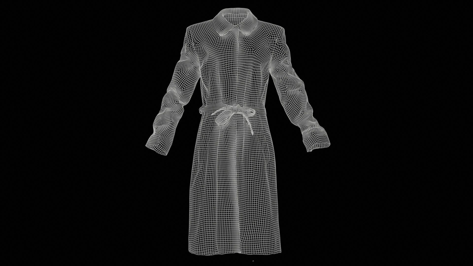 Long Black Leather Underworld Coat Closed Low-poly 3D model_11