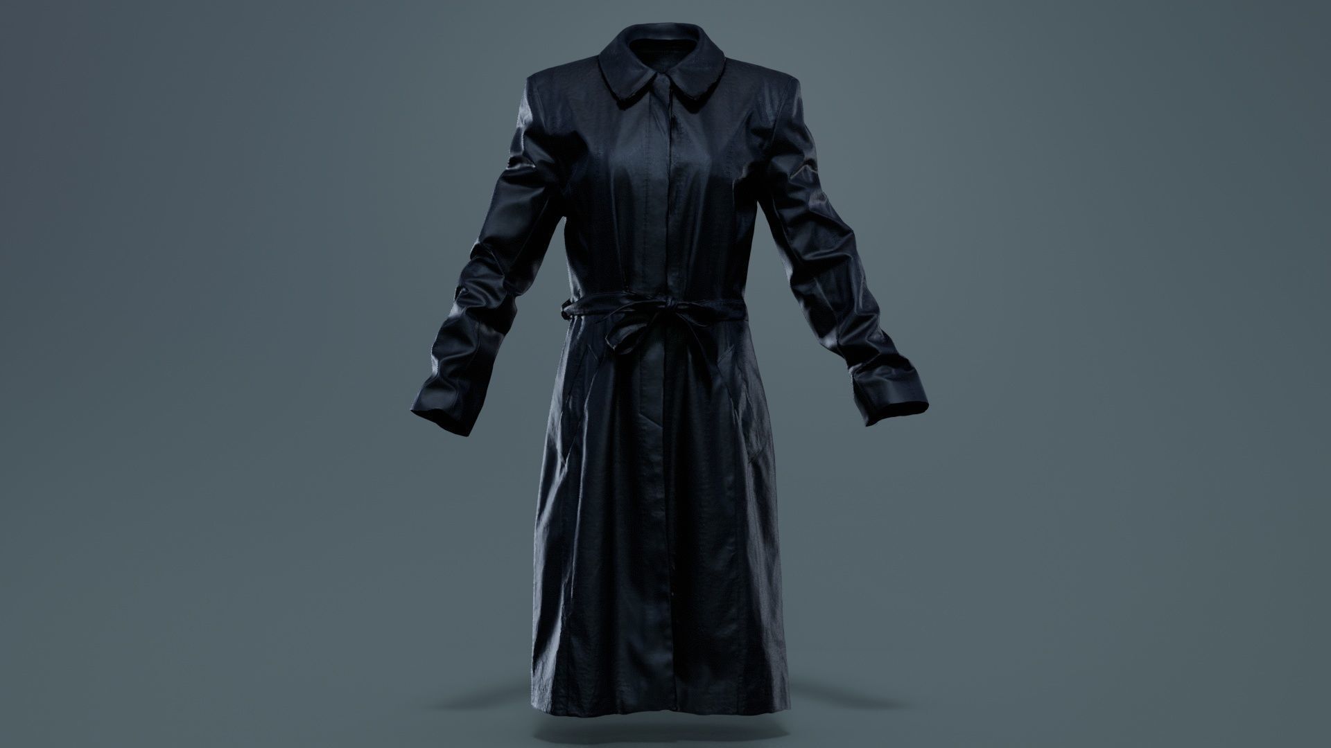 Long Black Leather Underworld Coat Closed Low-poly 3D model_2