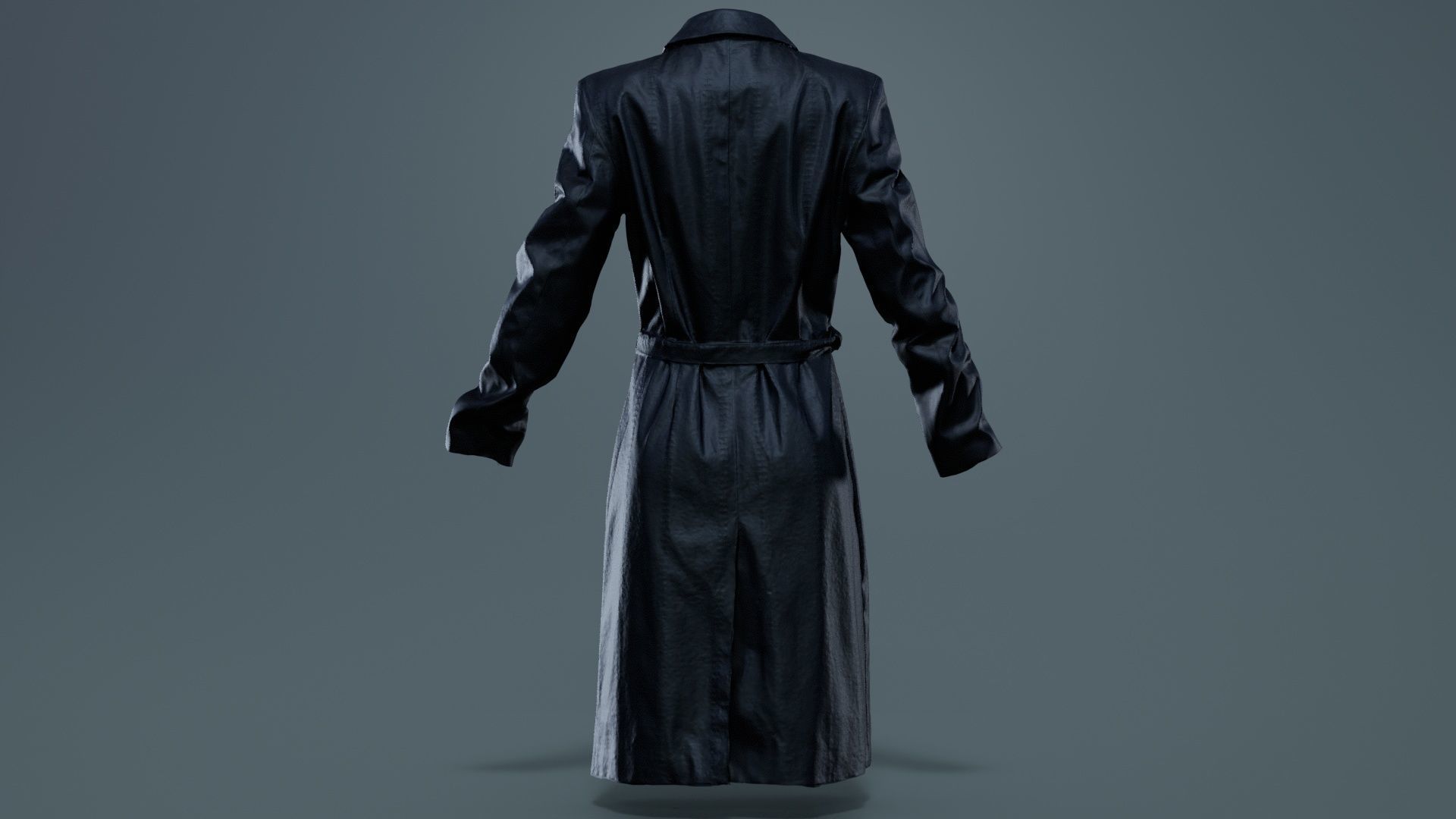 Long Black Leather Underworld Coat Closed Low-poly 3D model_7