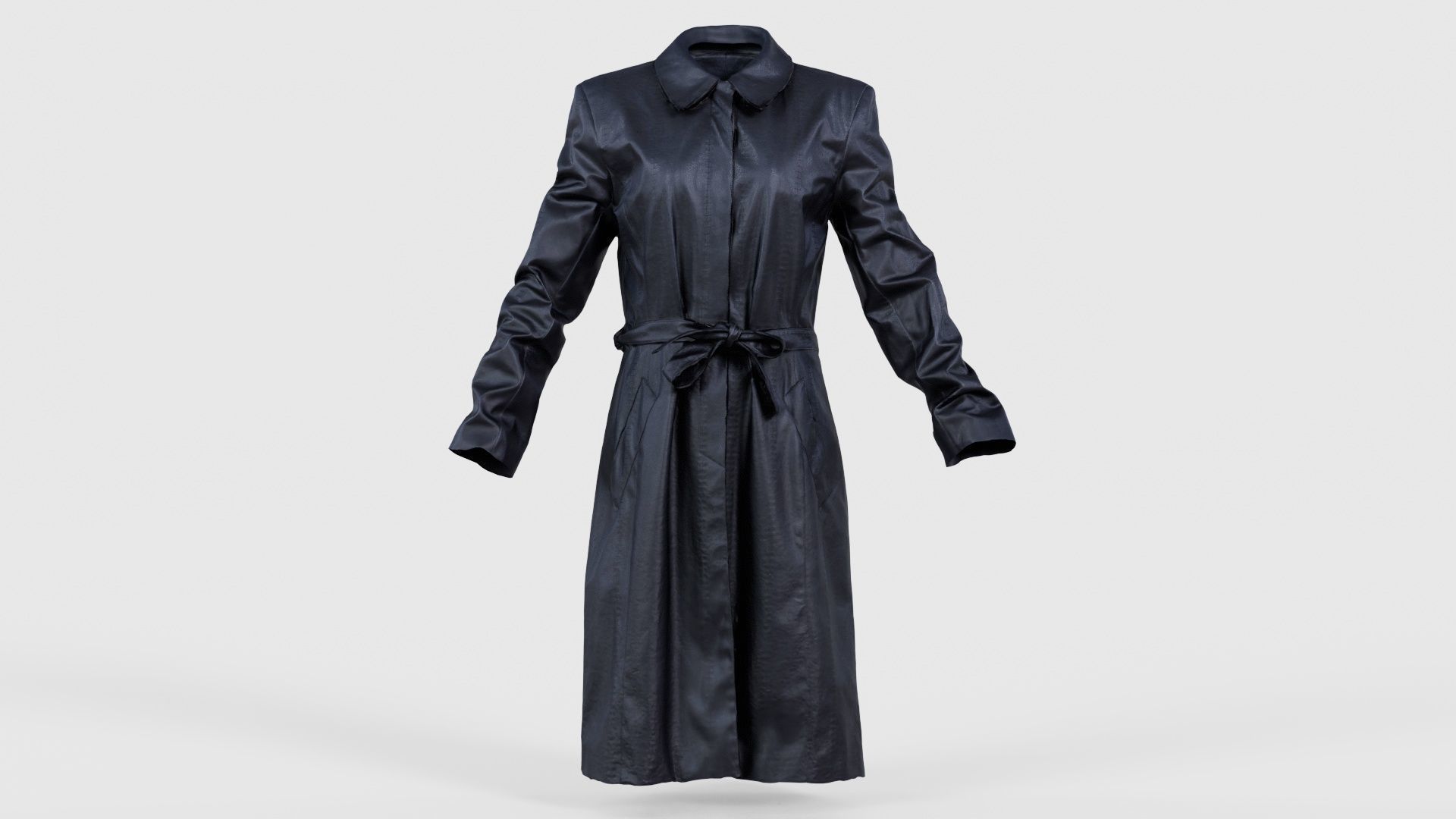 Long Black Leather Underworld Coat Closed Low-poly 3D model_15