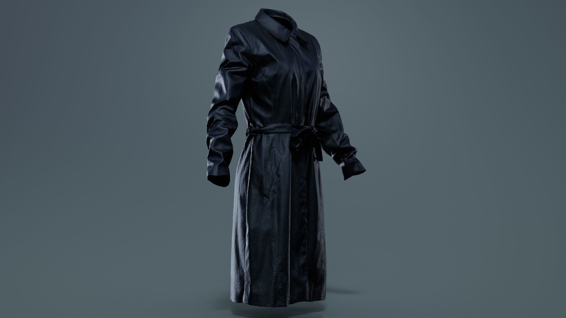 Long Black Leather Underworld Coat Closed Low-poly 3D model_3