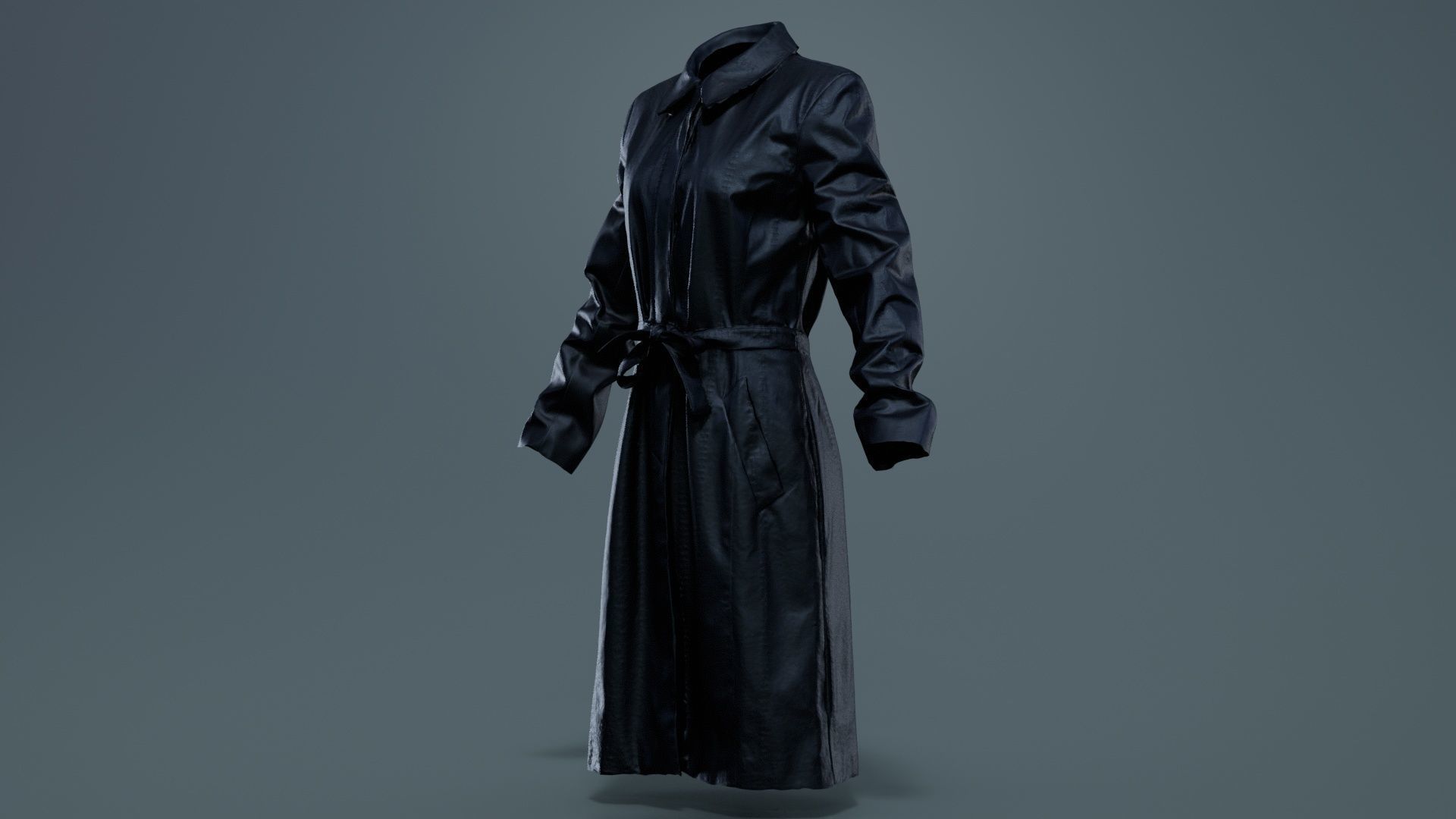 Long Black Leather Underworld Coat Closed Low-poly 3D model_1