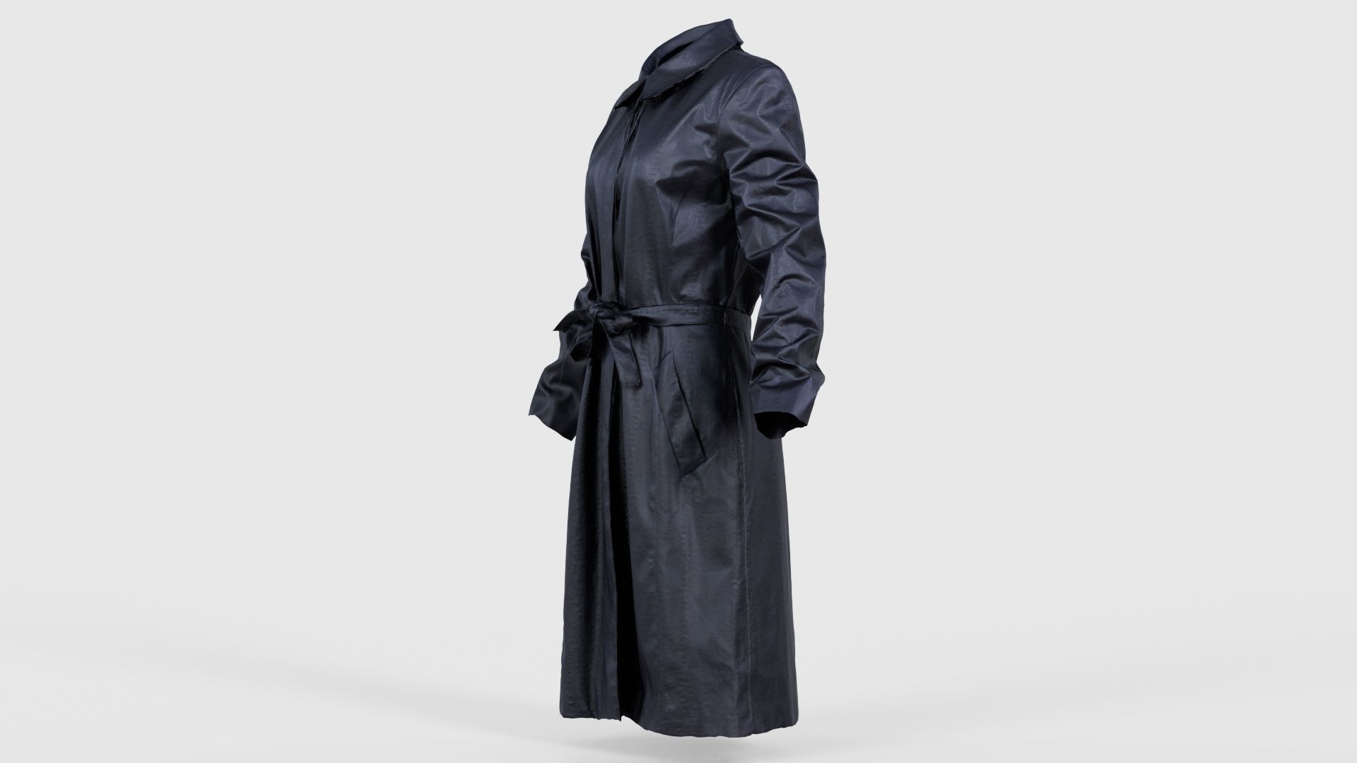 Long Black Leather Underworld Coat Closed Low-poly 3D model_25