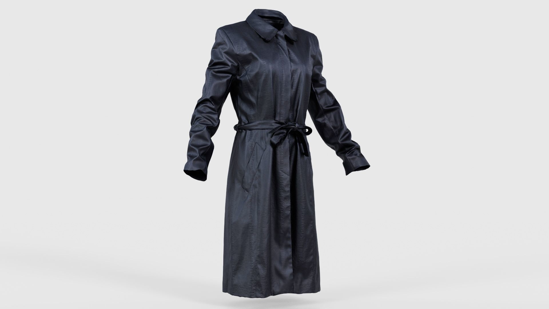 Long Black Leather Underworld Coat Closed Low-poly 3D model_16