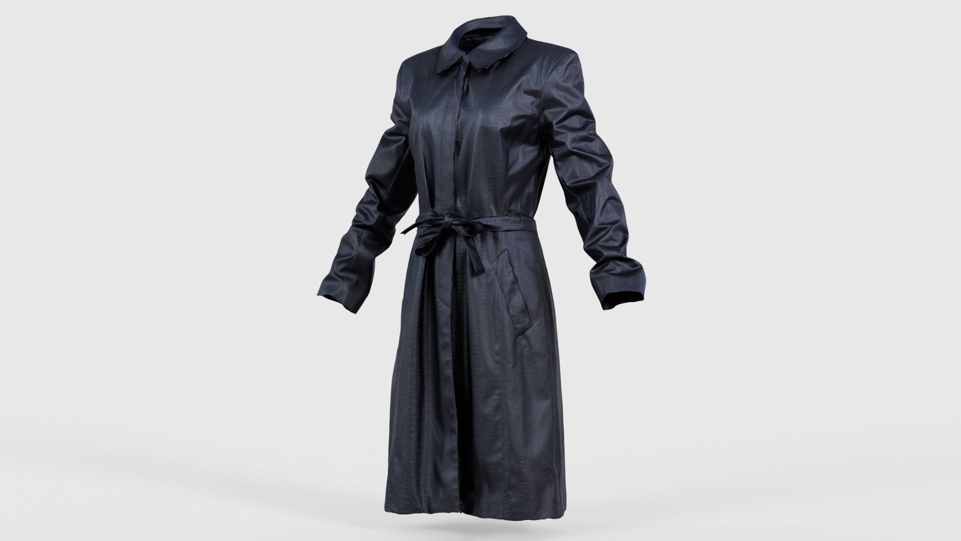 Long Black Leather Underworld Coat Closed Low-poly 3D model_26
