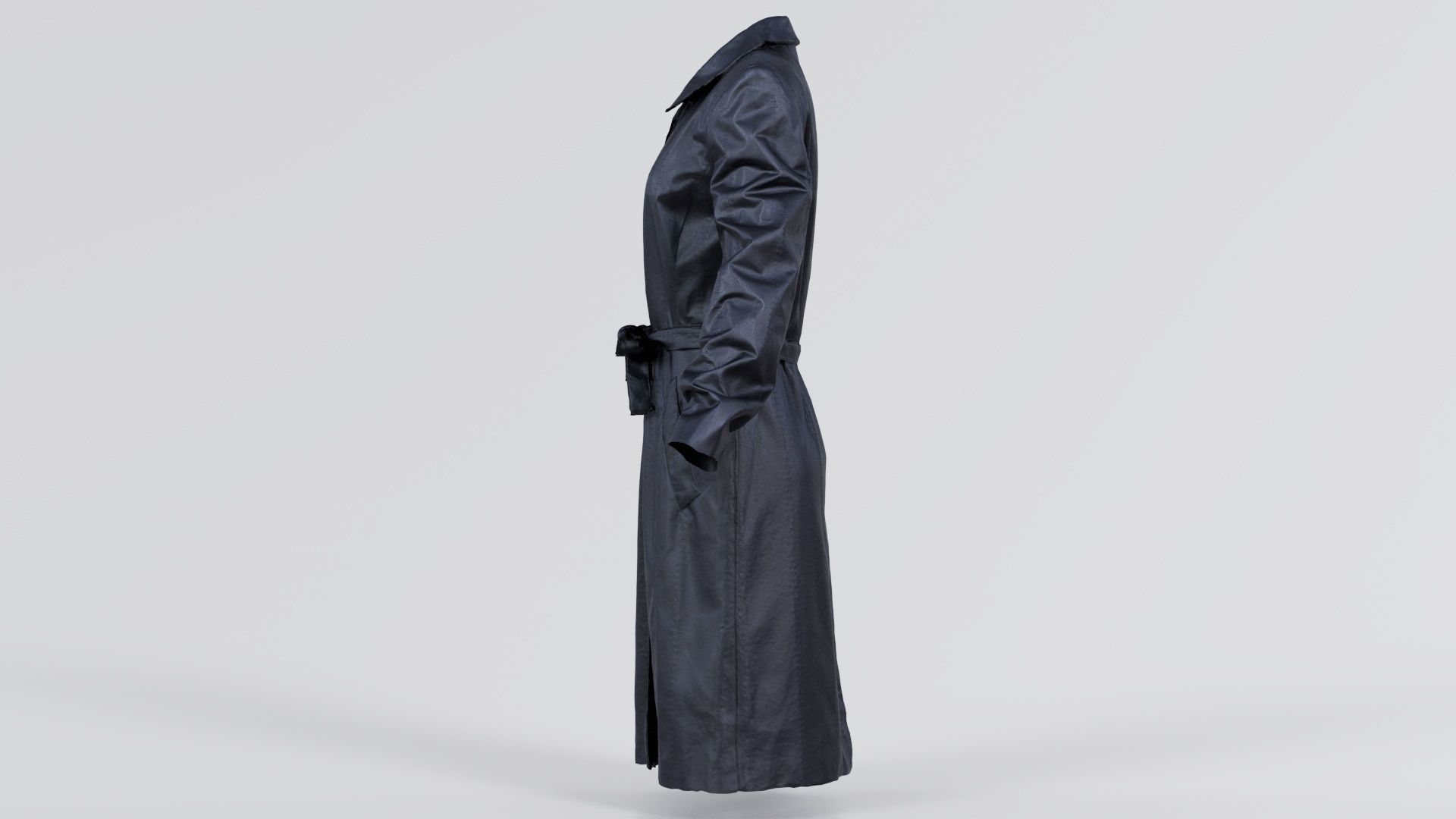 Long Black Leather Underworld Coat Closed Low-poly 3D model_8