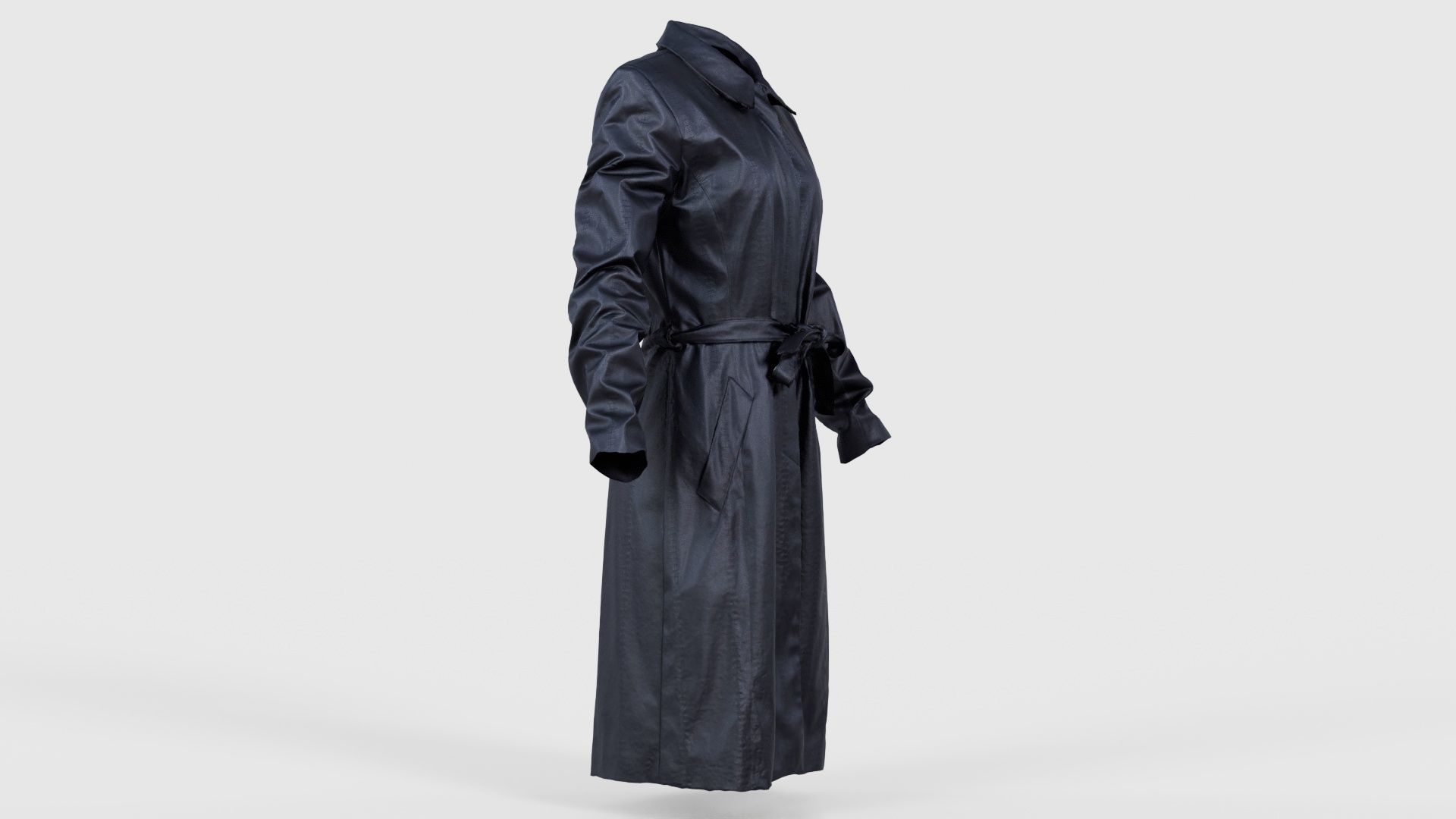 Long Black Leather Underworld Coat Closed Low-poly 3D model_17