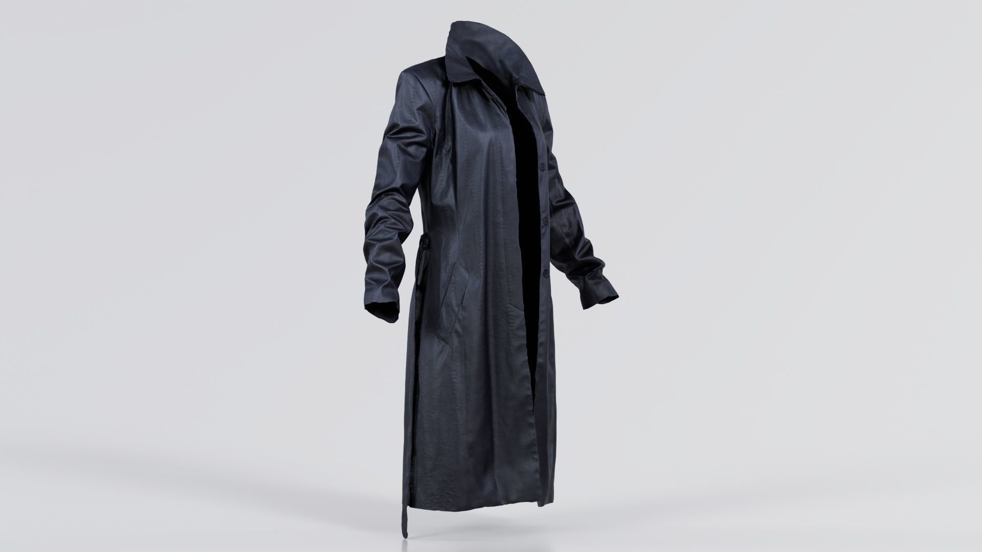 Long Black Leather Underworld Coat Open Low-poly 3D model_8