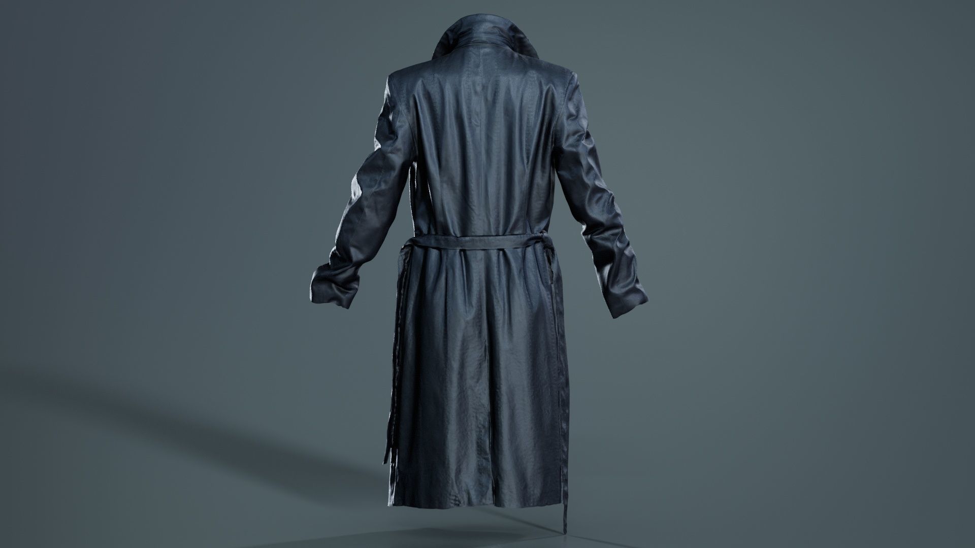 Long Black Leather Underworld Coat Open Low-poly 3D model_7