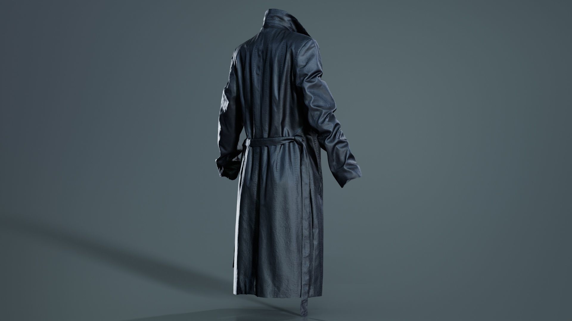 Long Black Leather Underworld Coat Open Low-poly 3D model_5