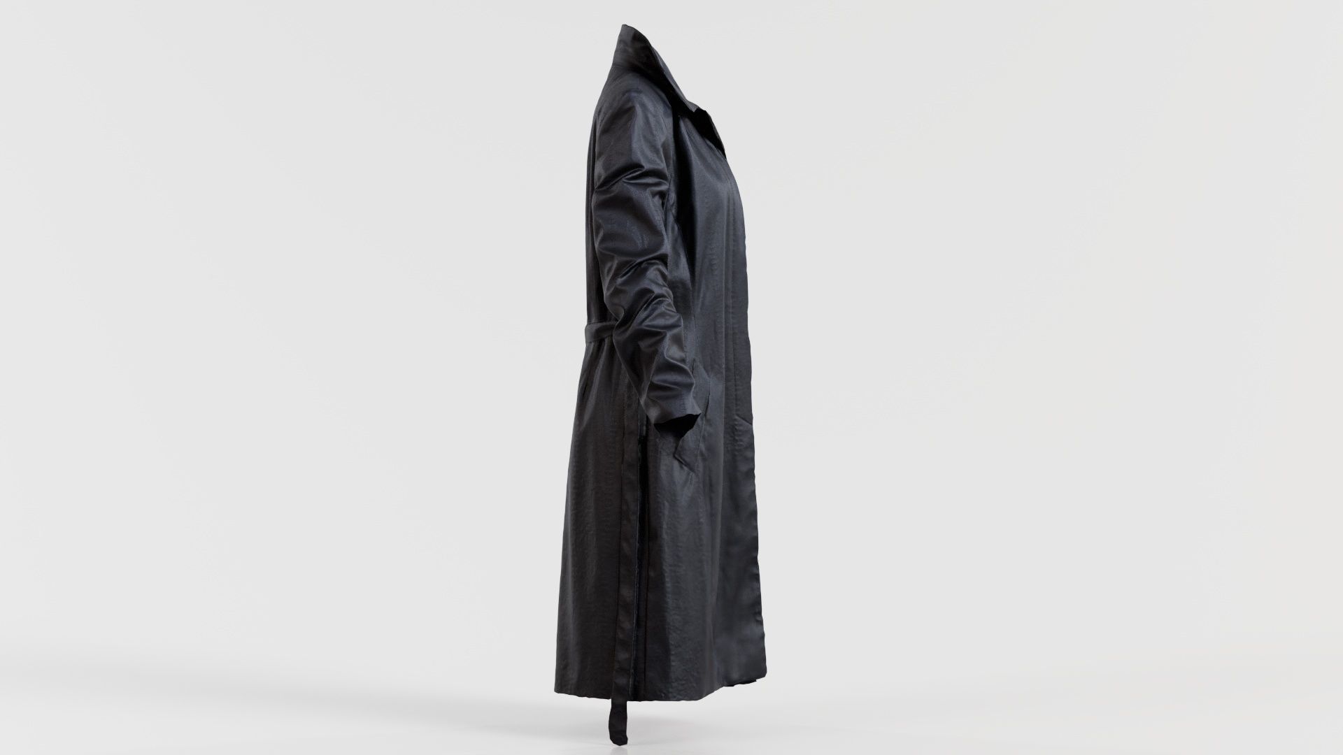Long Black Leather Underworld Coat Open Low-poly 3D model_3
