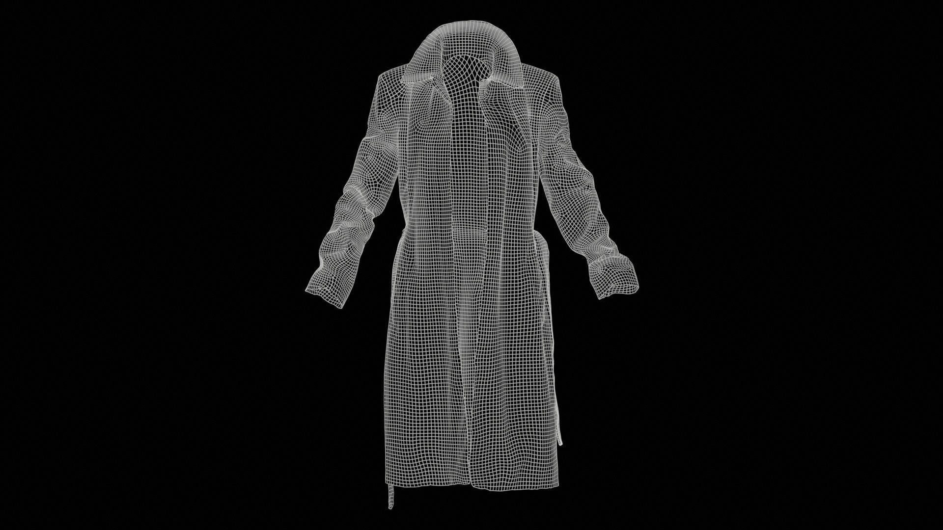 Long Black Leather Underworld Coat Open Low-poly 3D model_11