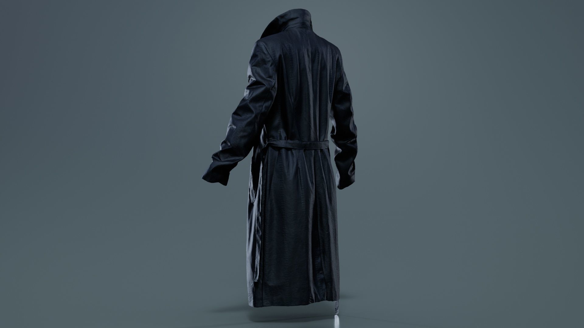 Long Black Leather Underworld Coat Open Low-poly 3D model_1