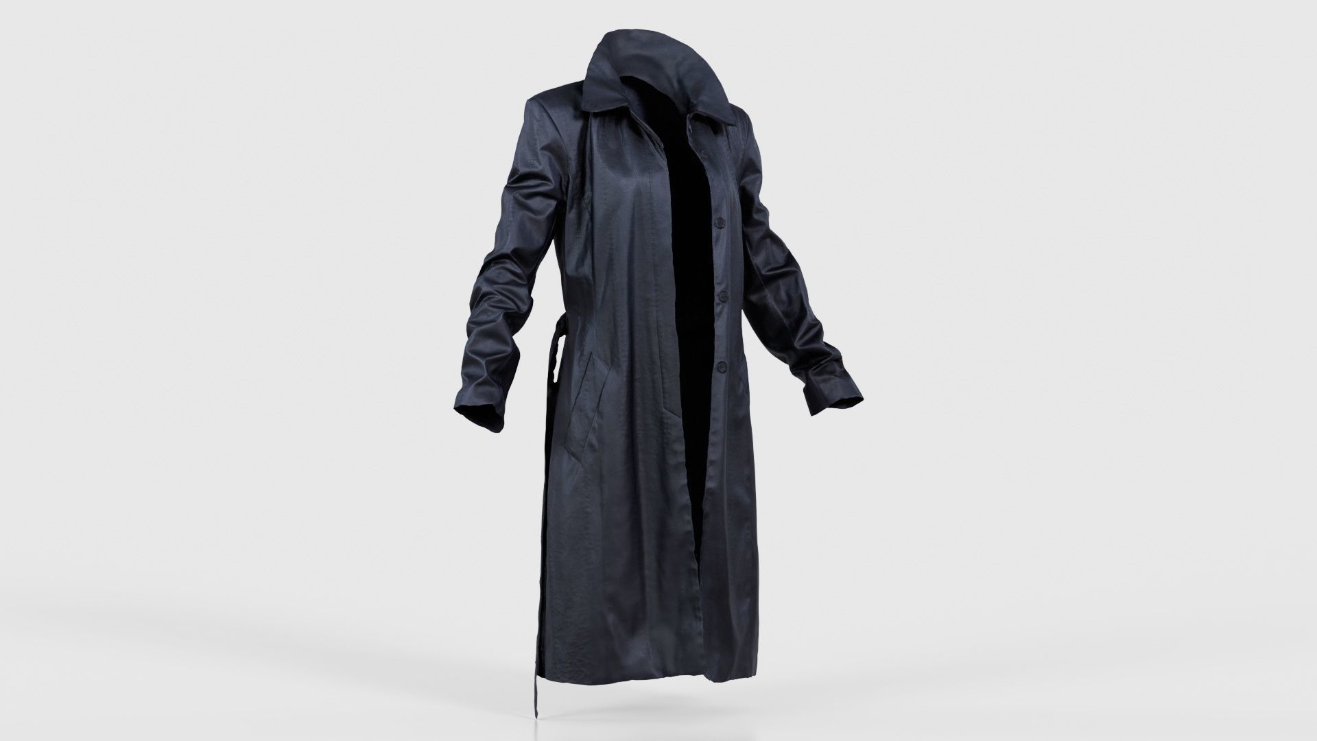 Long Black Leather Underworld Coat Open Low-poly 3D model_16