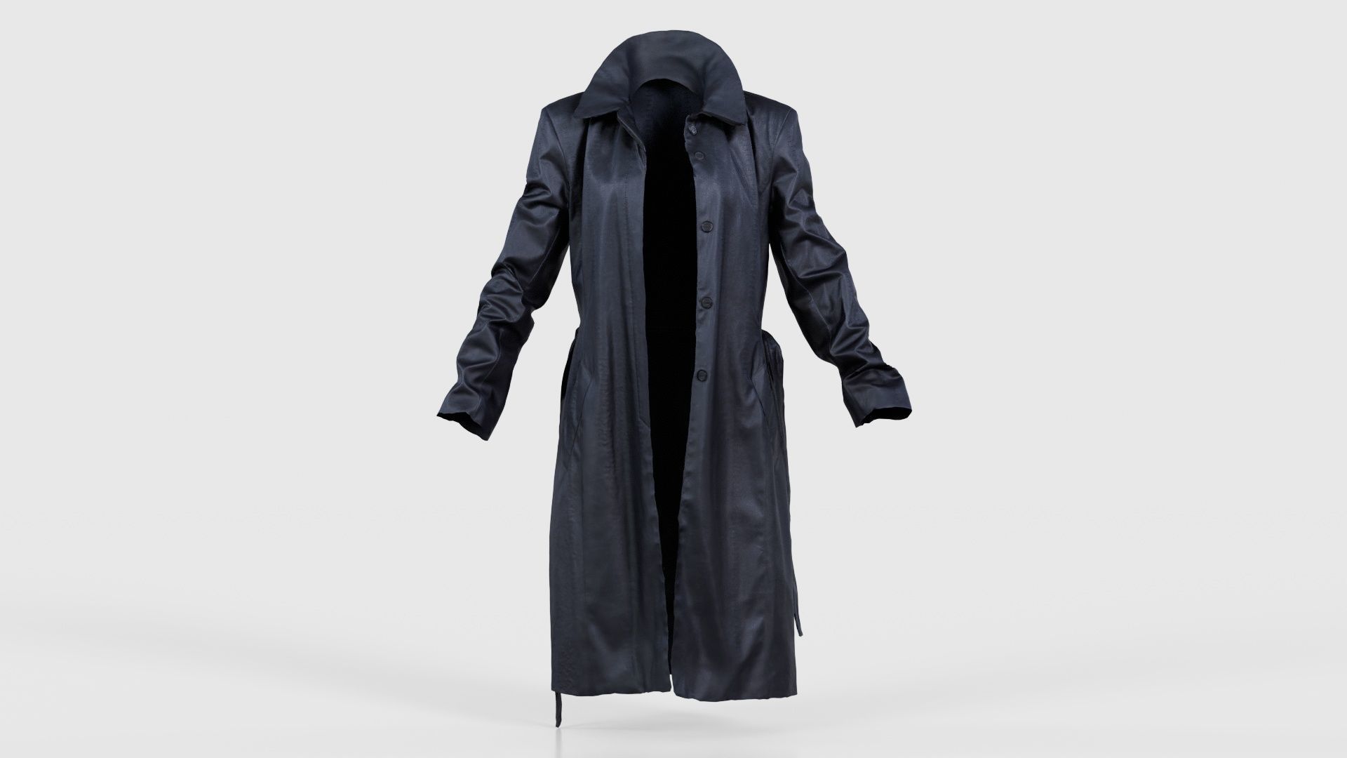 Long Black Leather Underworld Coat Open Low-poly 3D model_15