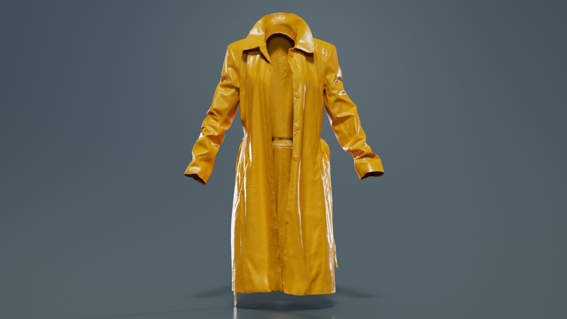 Long Black Leather Underworld Coat Open Low-poly 3D model_12