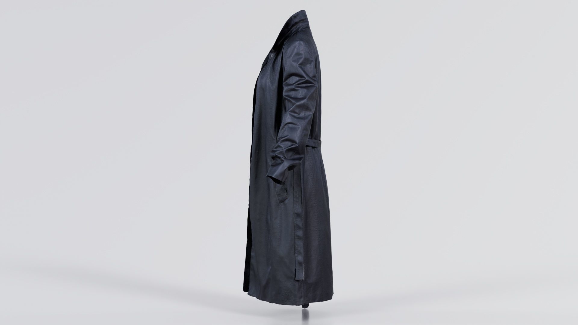 Long Black Leather Underworld Coat Open Low-poly 3D model_4