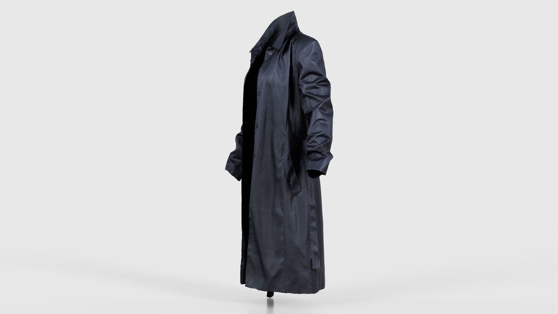 Long Black Leather Underworld Coat Open Low-poly 3D model_25