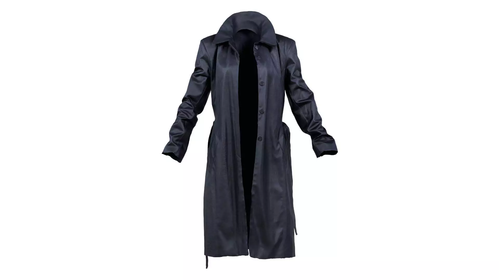 Long Black Leather Underworld Coat Open Low-poly 3D model_0