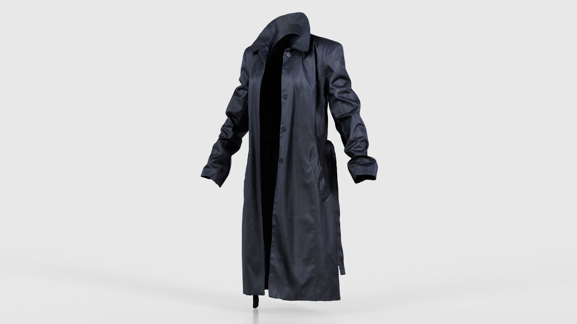 Long Black Leather Underworld Coat Open Low-poly 3D model_26