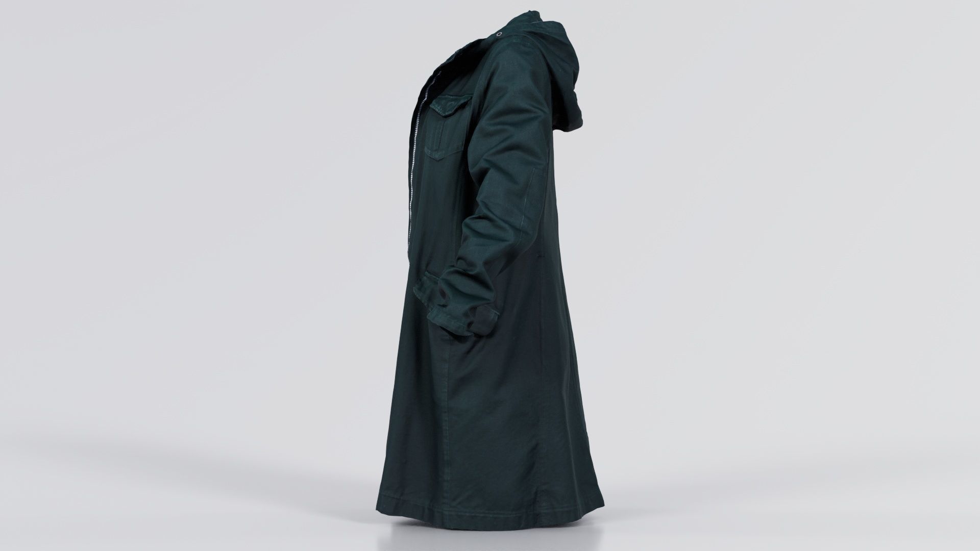 Long Green Coat Open Low-poly 3D model_1
