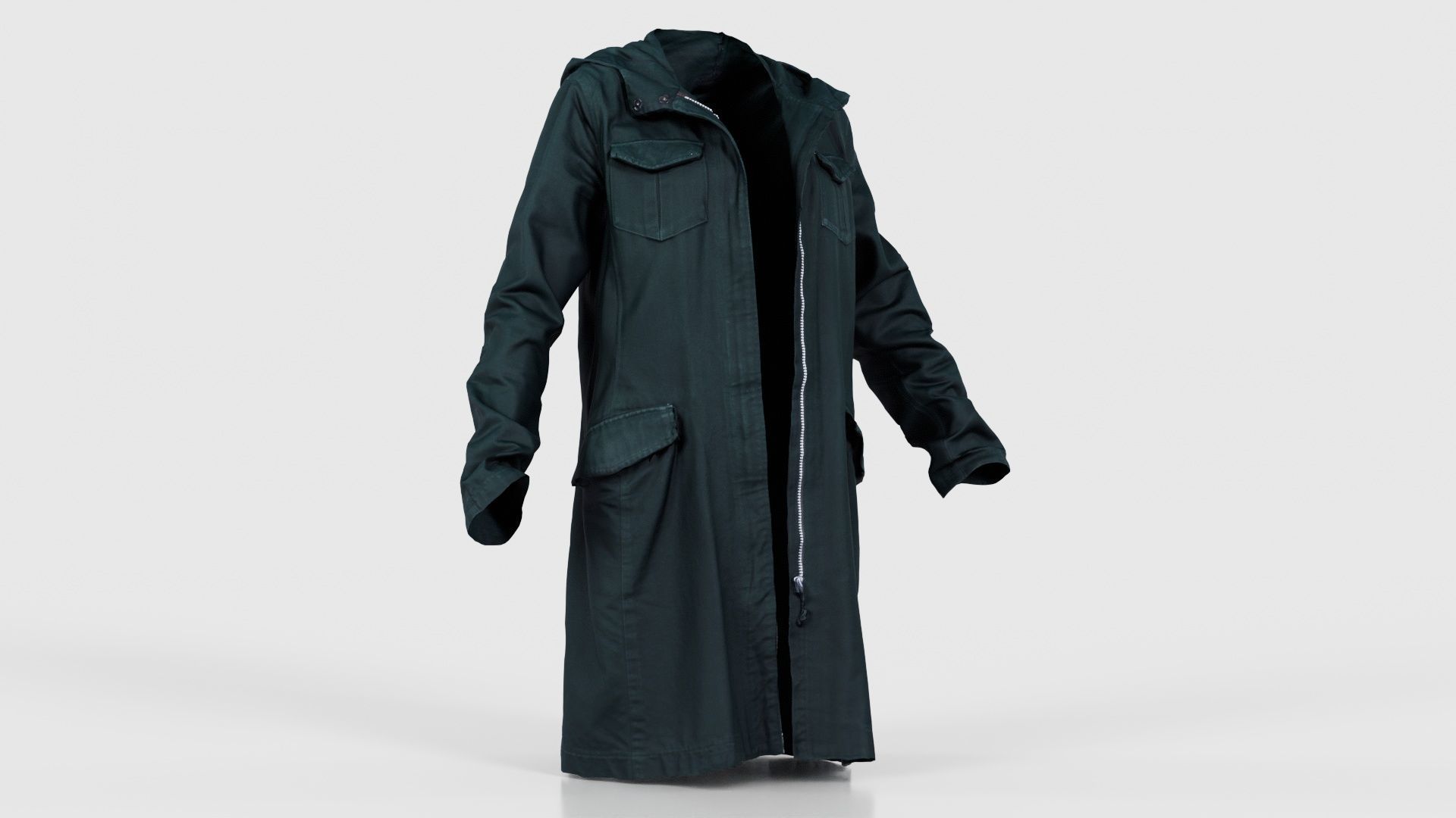Long Green Coat Open Low-poly 3D model_16