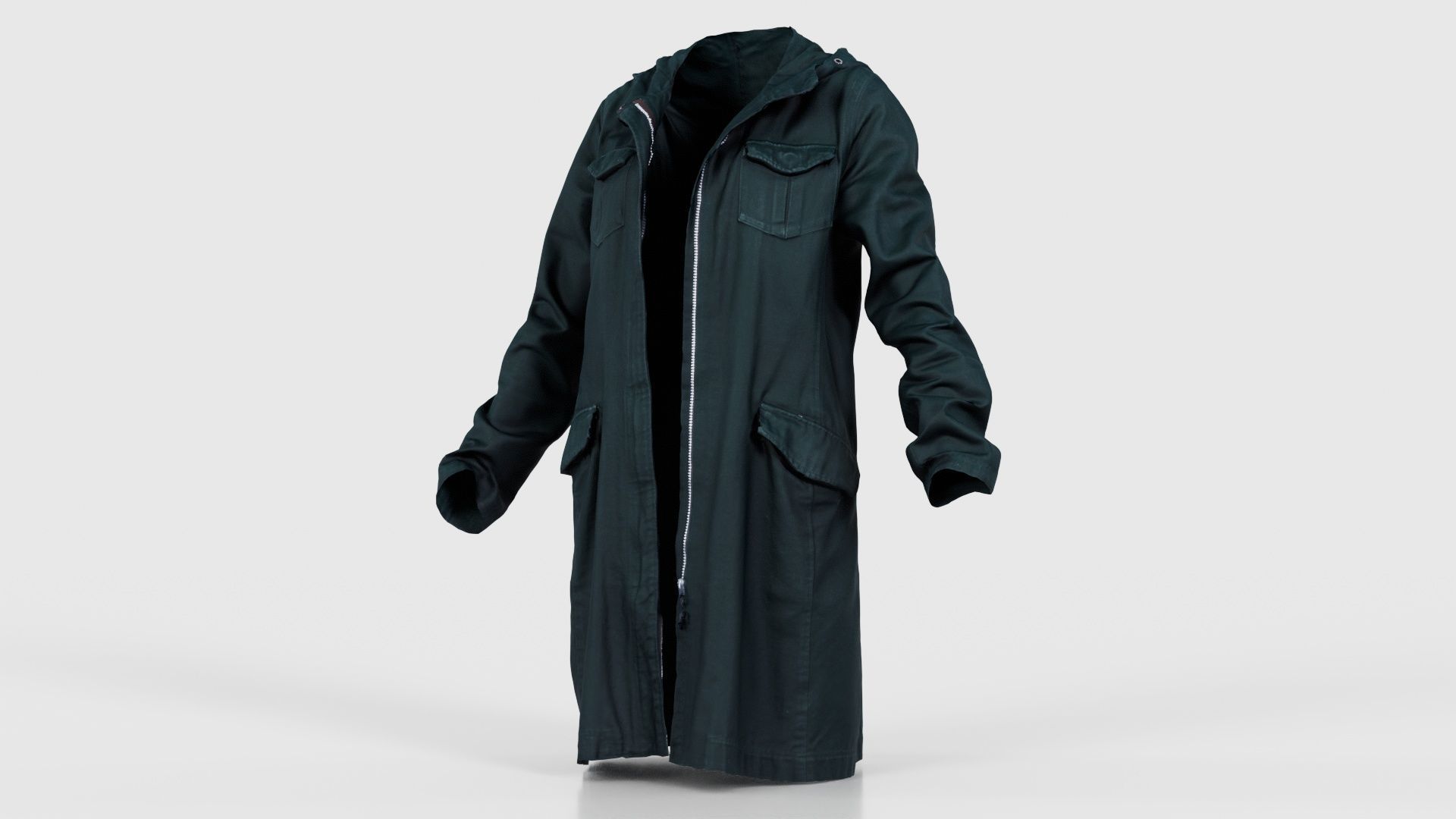 Long Green Coat Open Low-poly 3D model_26