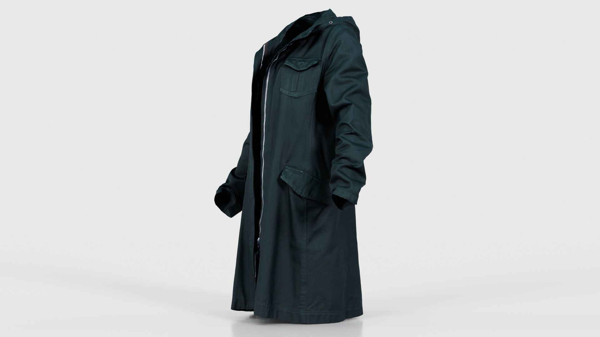 Long Green Coat Open Low-poly 3D model_25
