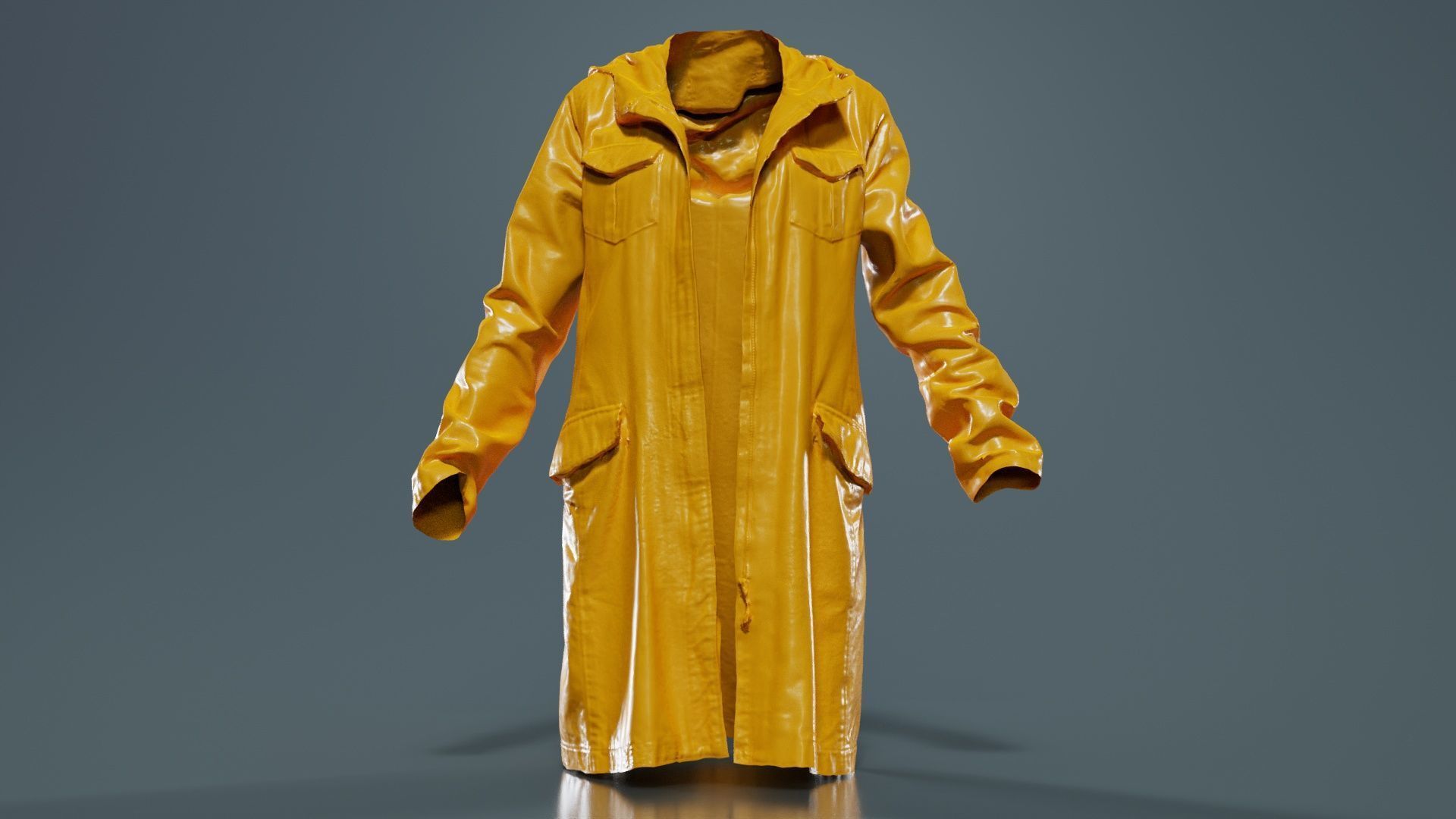 Long Green Coat Open Low-poly 3D model_12