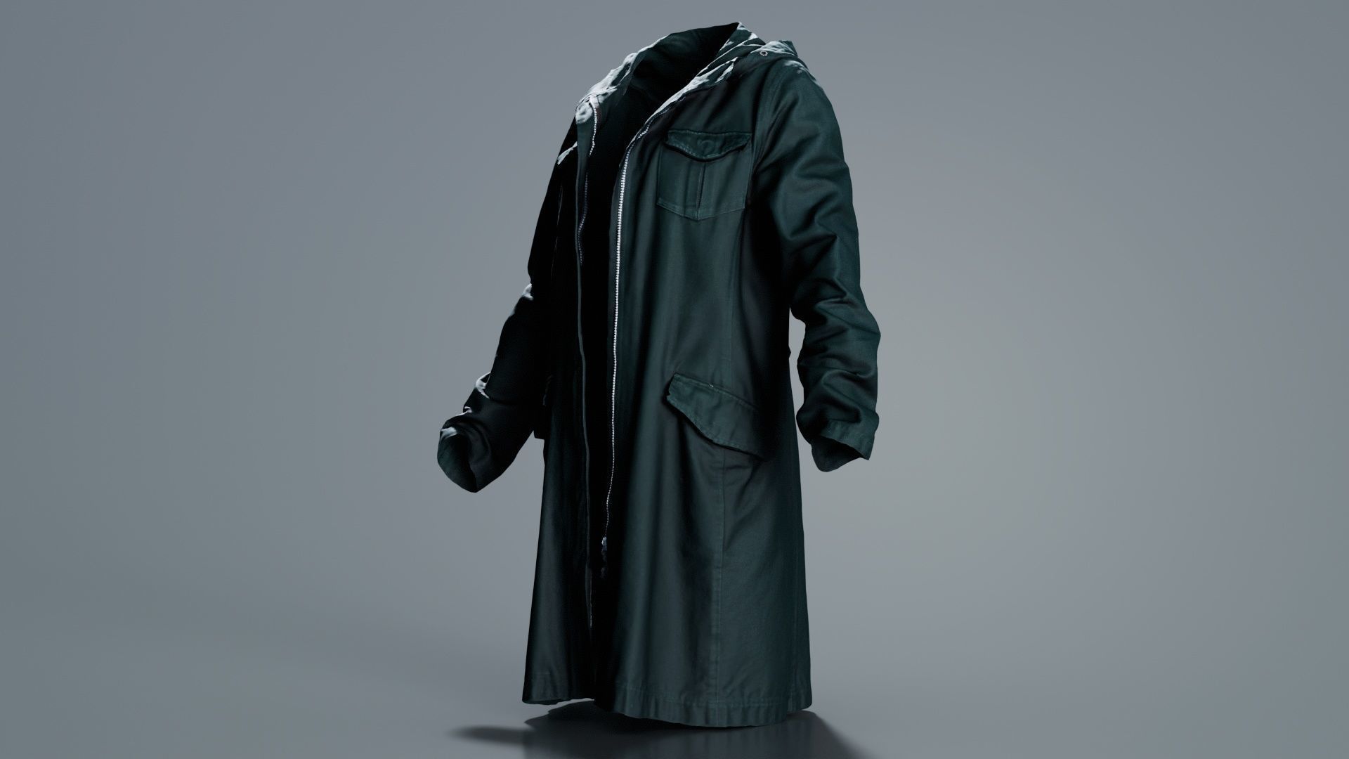 Long Green Coat Open Low-poly 3D model_3