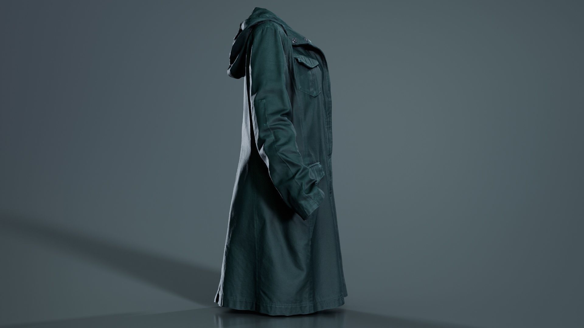 Long Green Coat Open Low-poly 3D model_7