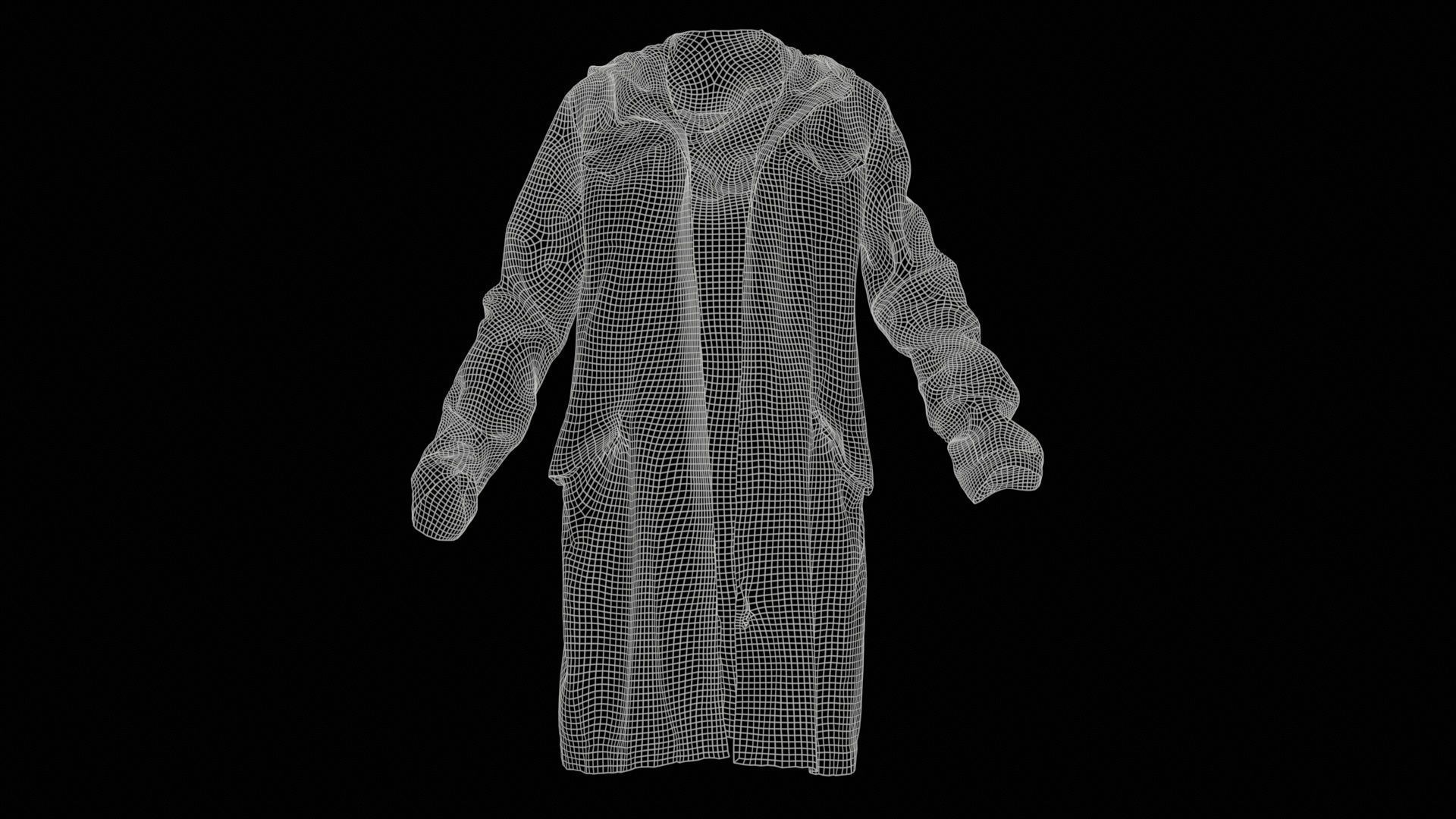 Long Green Coat Open Low-poly 3D model_11