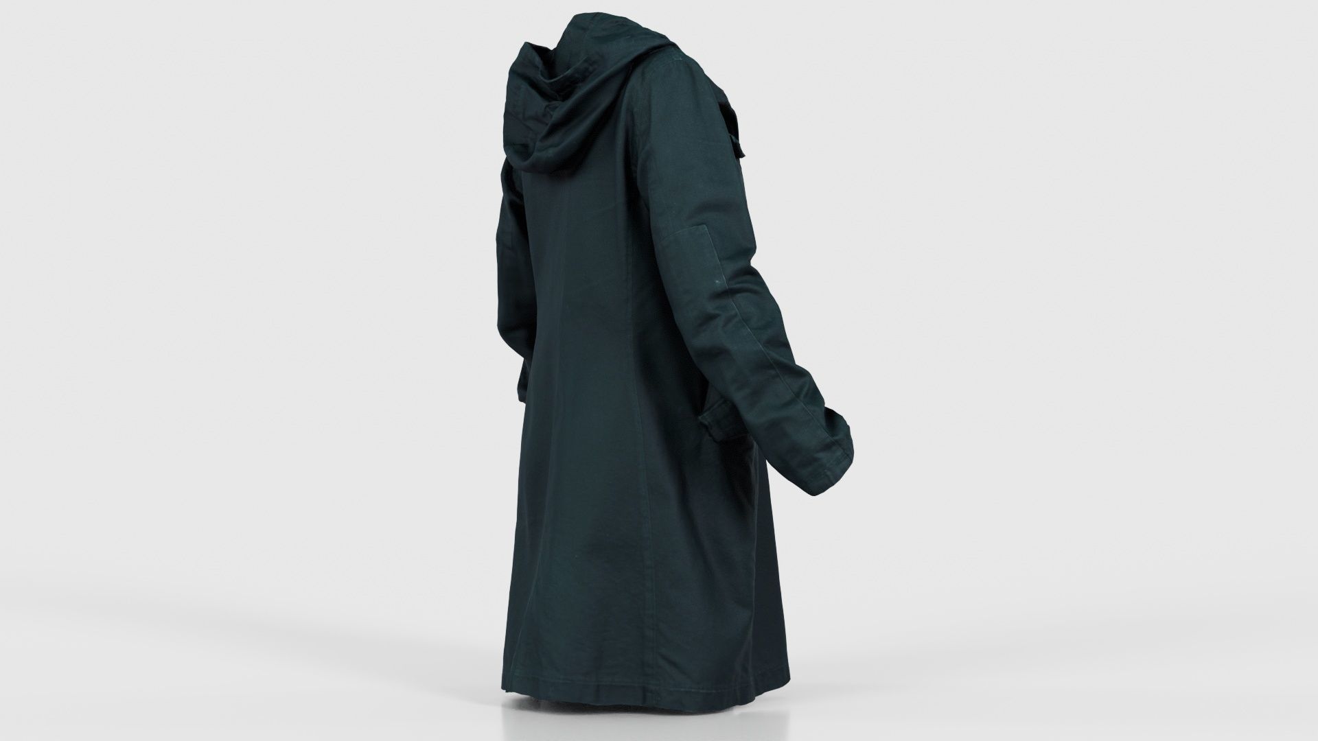 Long Green Coat Open Low-poly 3D model_19