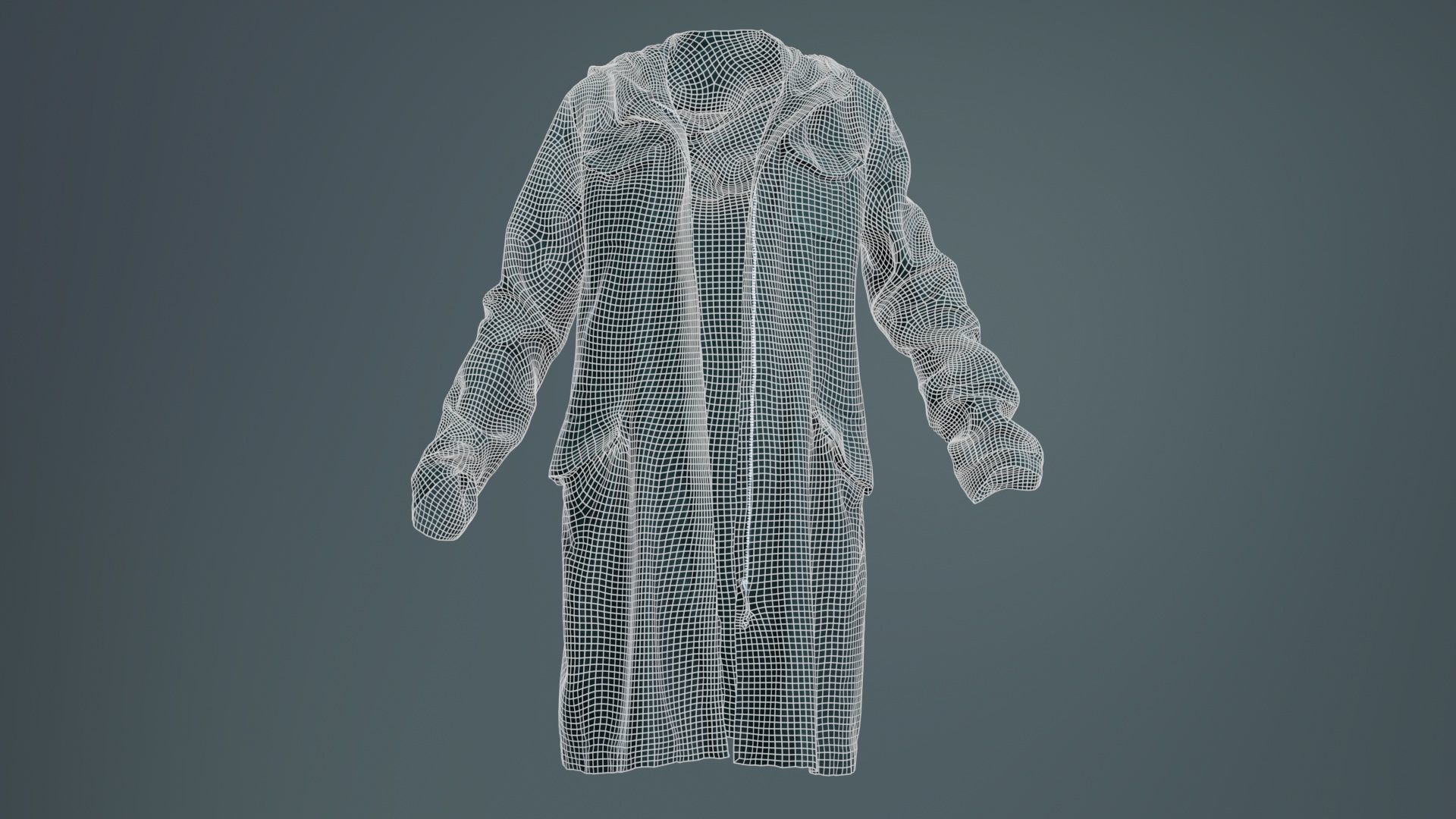 Long Green Coat Open Low-poly 3D model_9