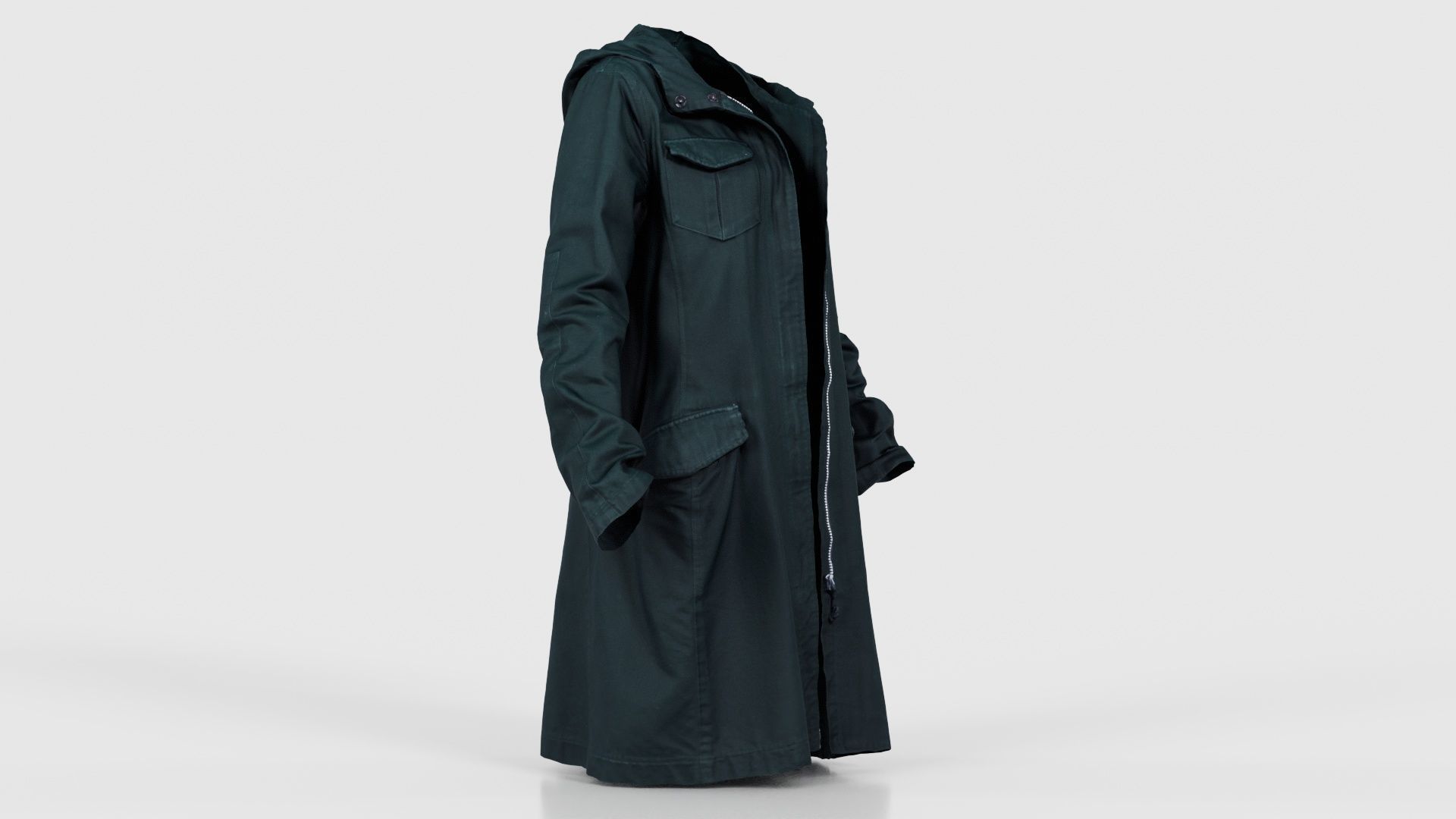 Long Green Coat Open Low-poly 3D model_17