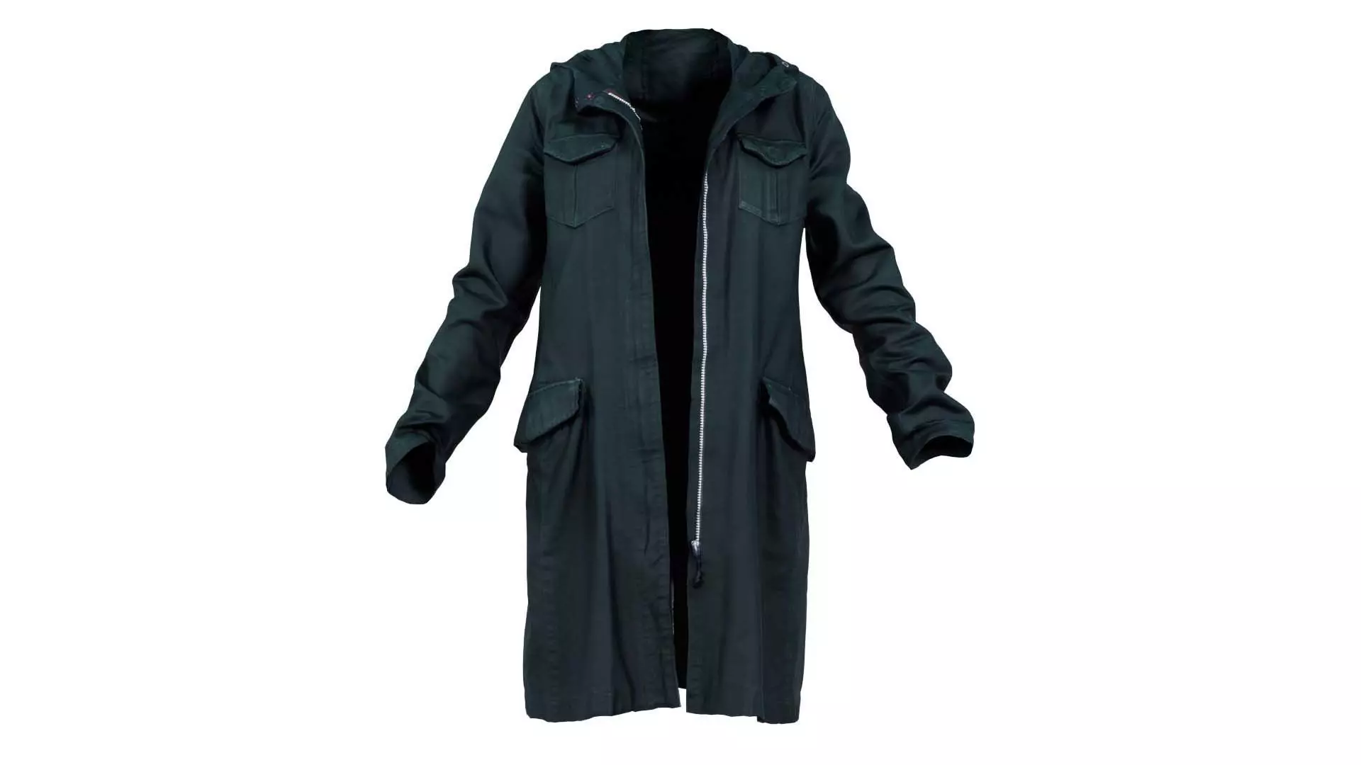 Long Green Coat Open Low-poly 3D model_0