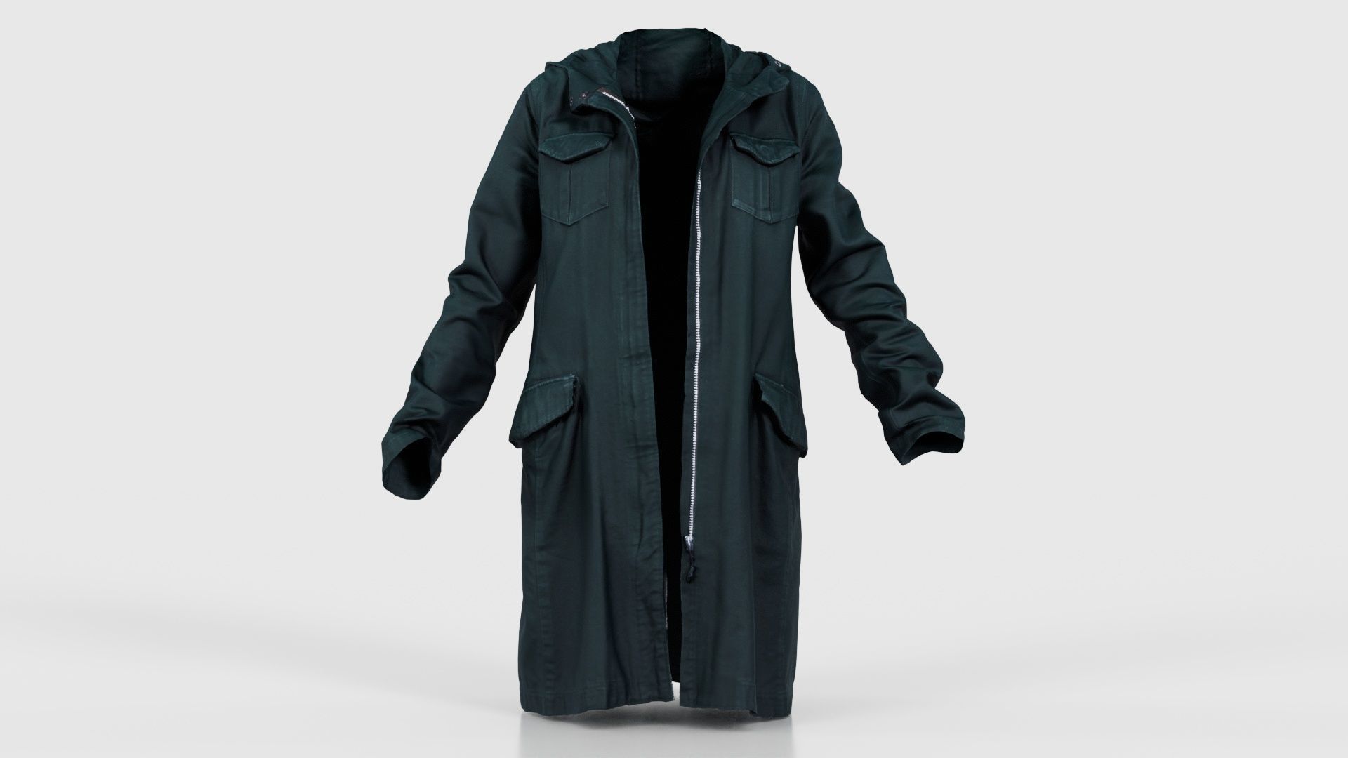 Long Green Coat Open Low-poly 3D model_15