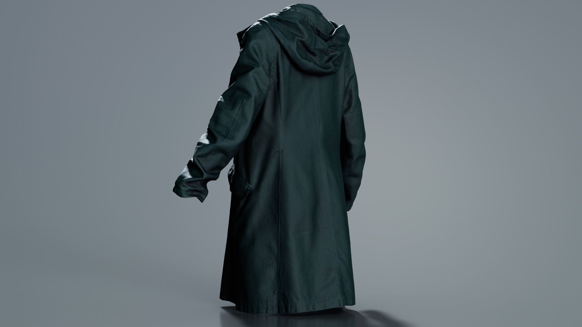 Long Green Coat Open Low-poly 3D model_2