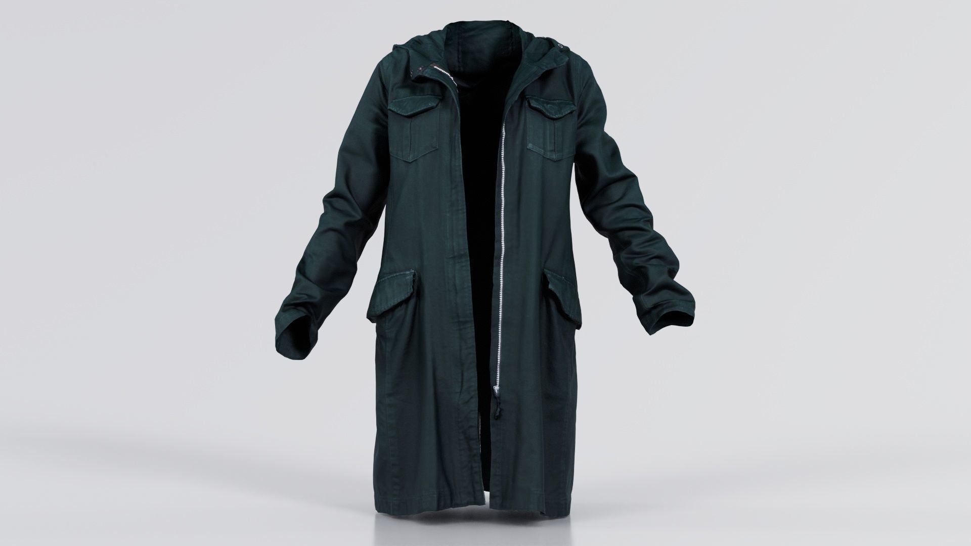 Long Green Coat Open Low-poly 3D model_8