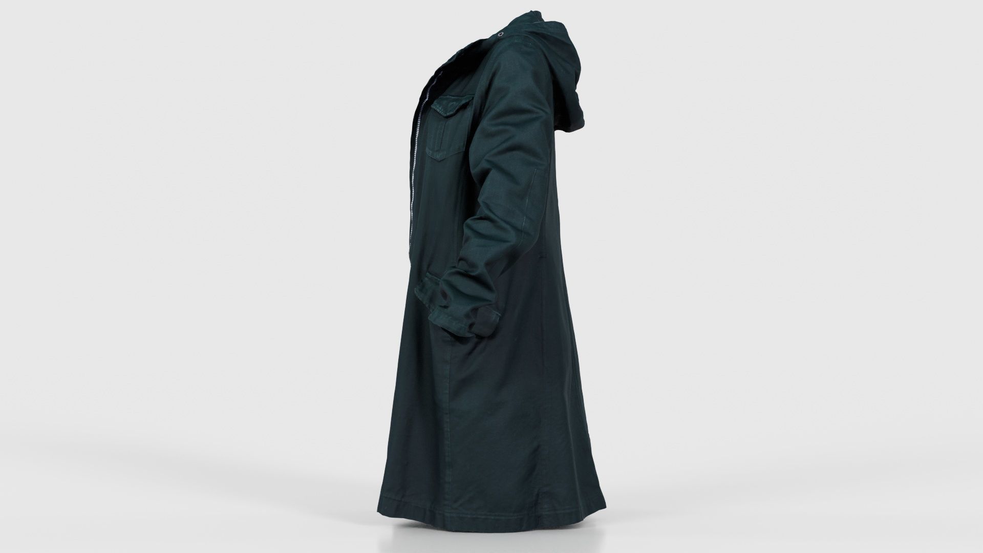 Long Green Coat Open Low-poly 3D model_24