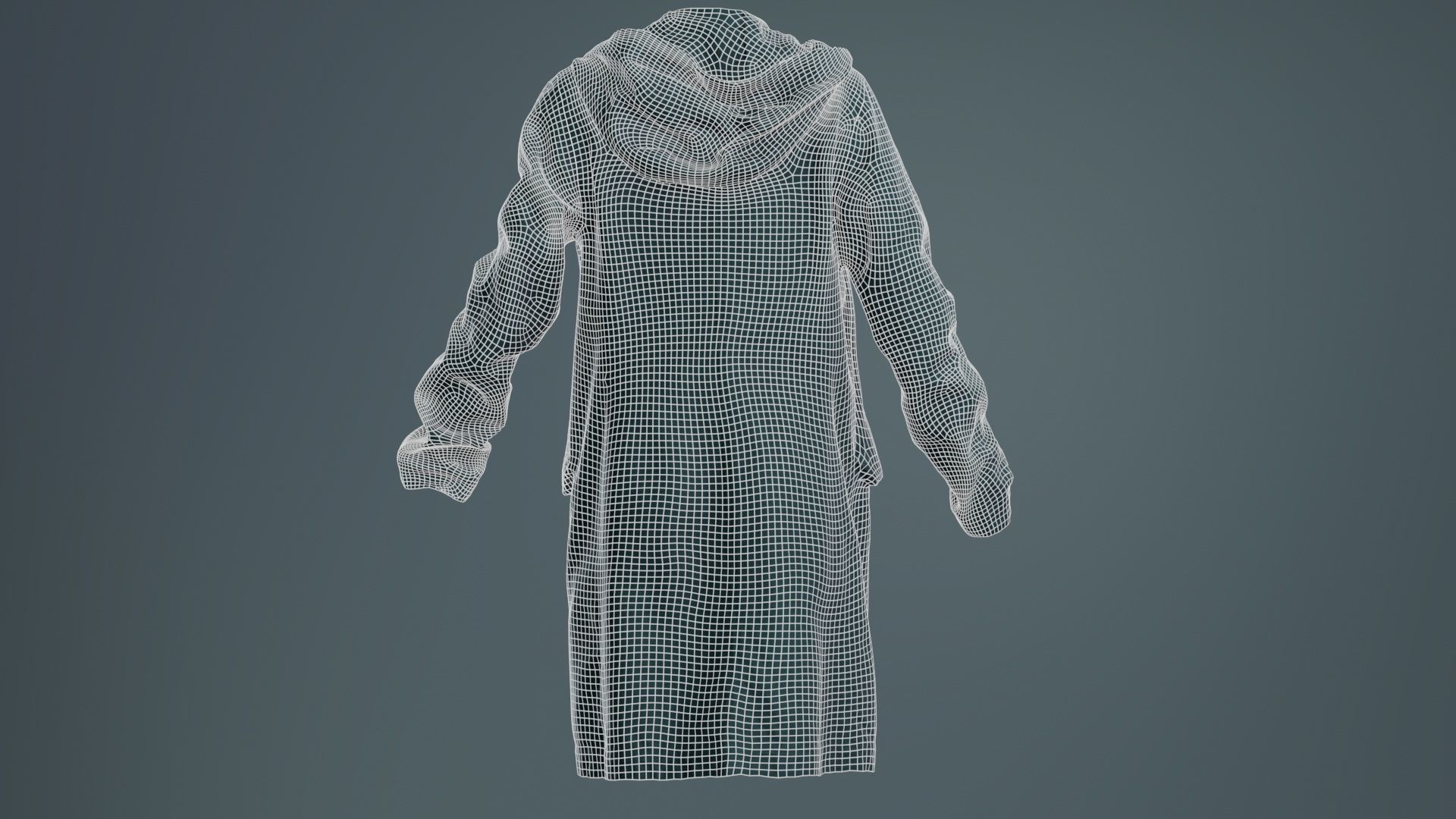 Long Green Coat Open Low-poly 3D model_10