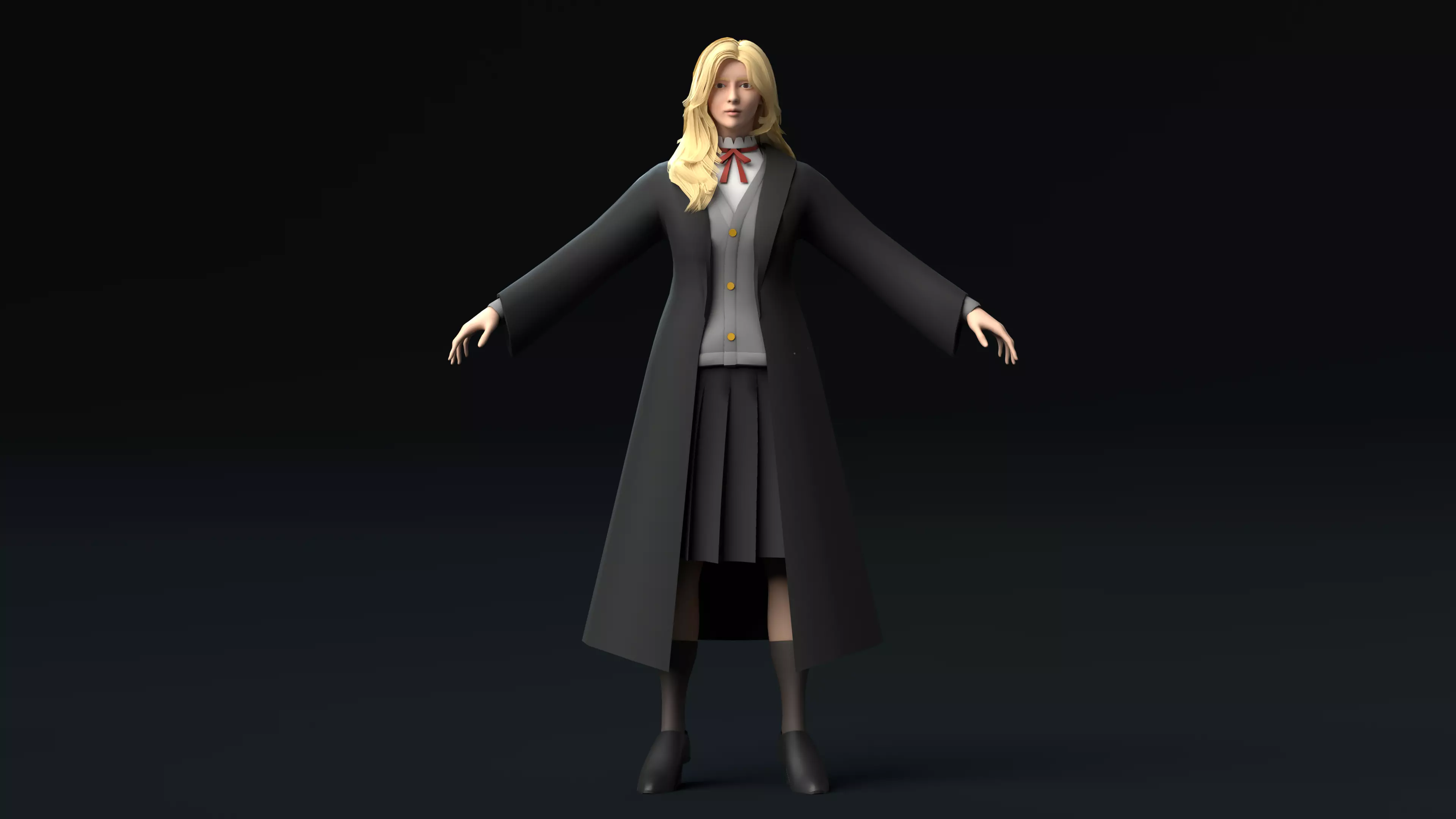 female wizard student Free low-poly 3D model