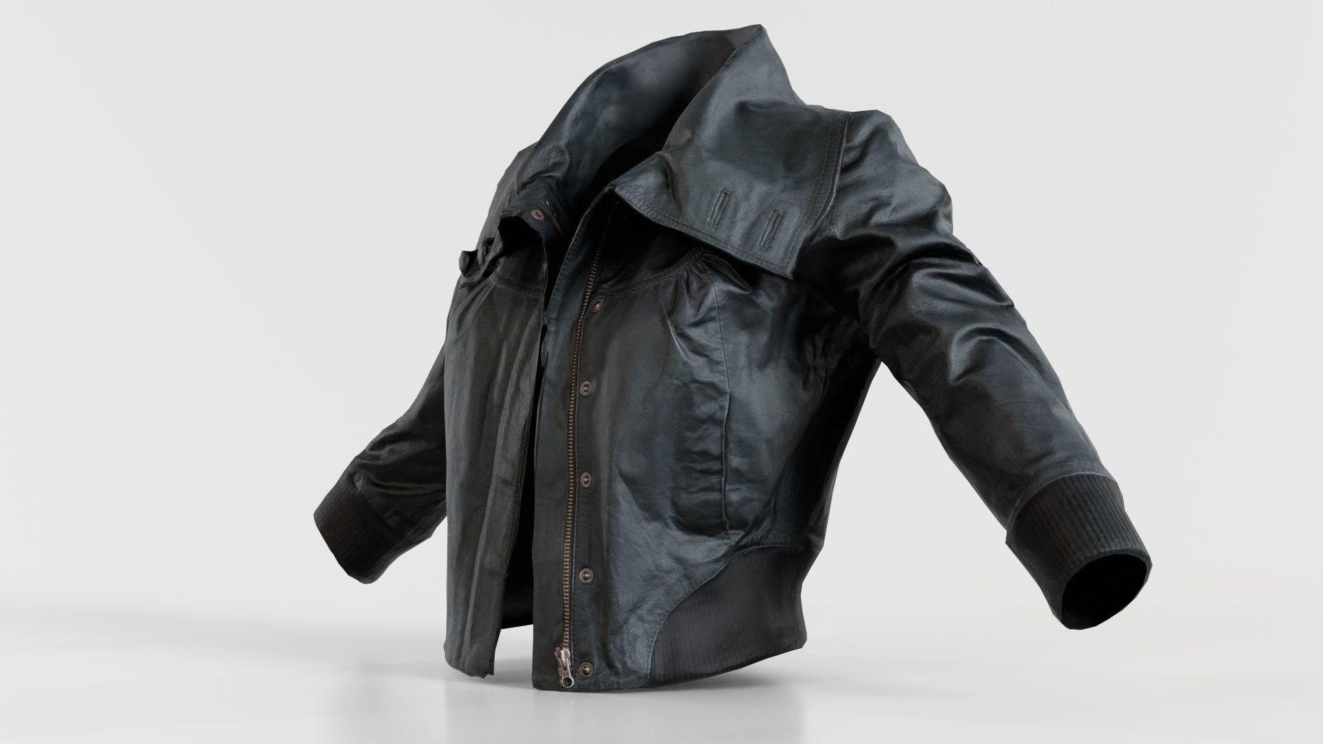 Mini Black Leather Jacket Open Low-poly 3D model_6